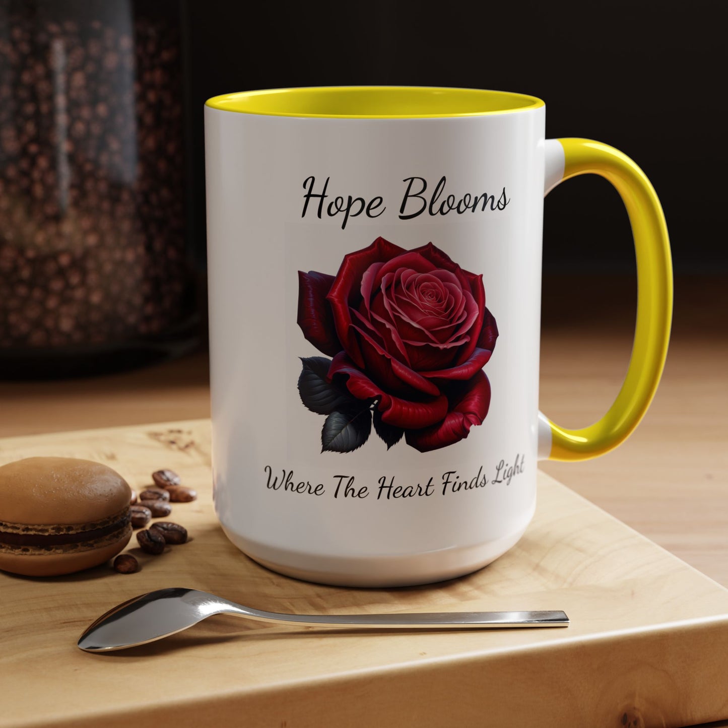 Accented Coffee Mug - Hope Blooms Where The Heart Finds Light Rose
