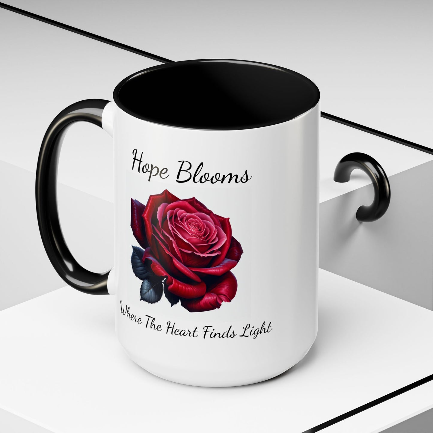 Accented Coffee Mug - Hope Blooms Where The Heart Finds Light Rose