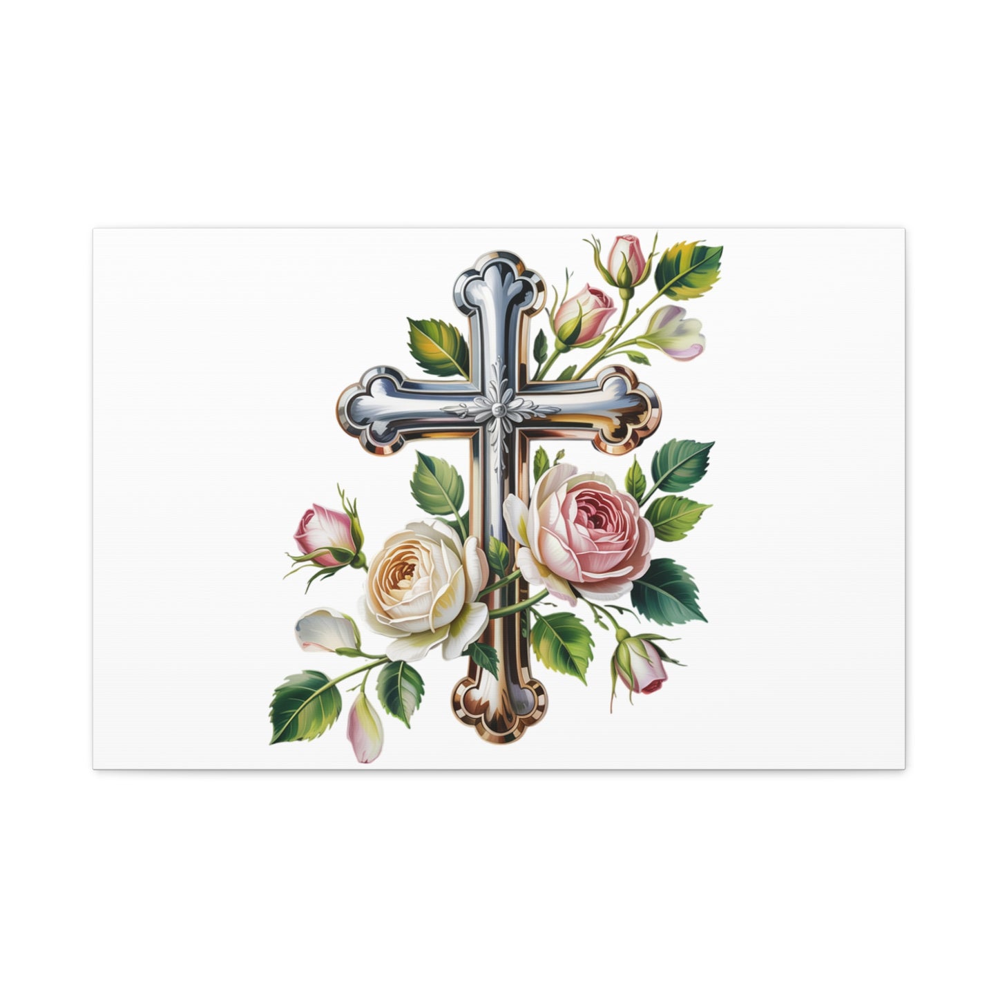 Cross With Roses Canvas Wall Art