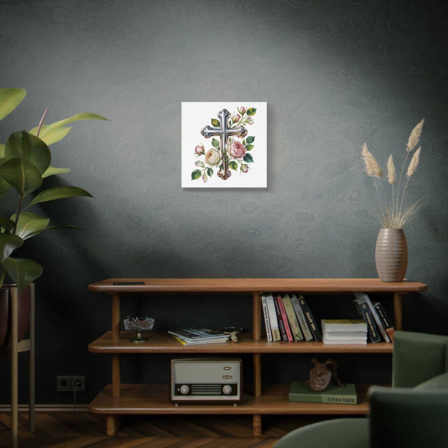 Cross With Roses Canvas Wall Art