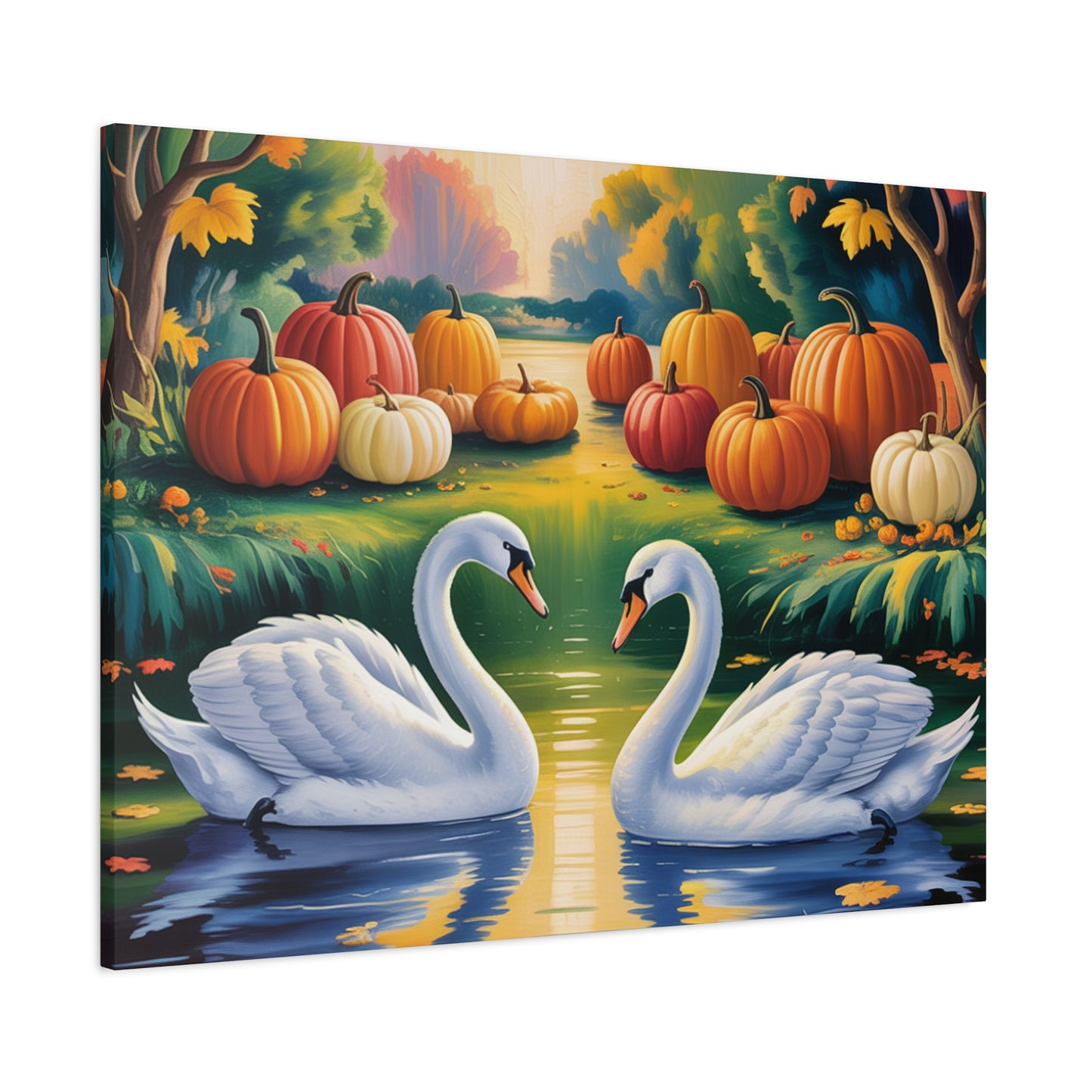 Autumn Swans Canvas Wall Art