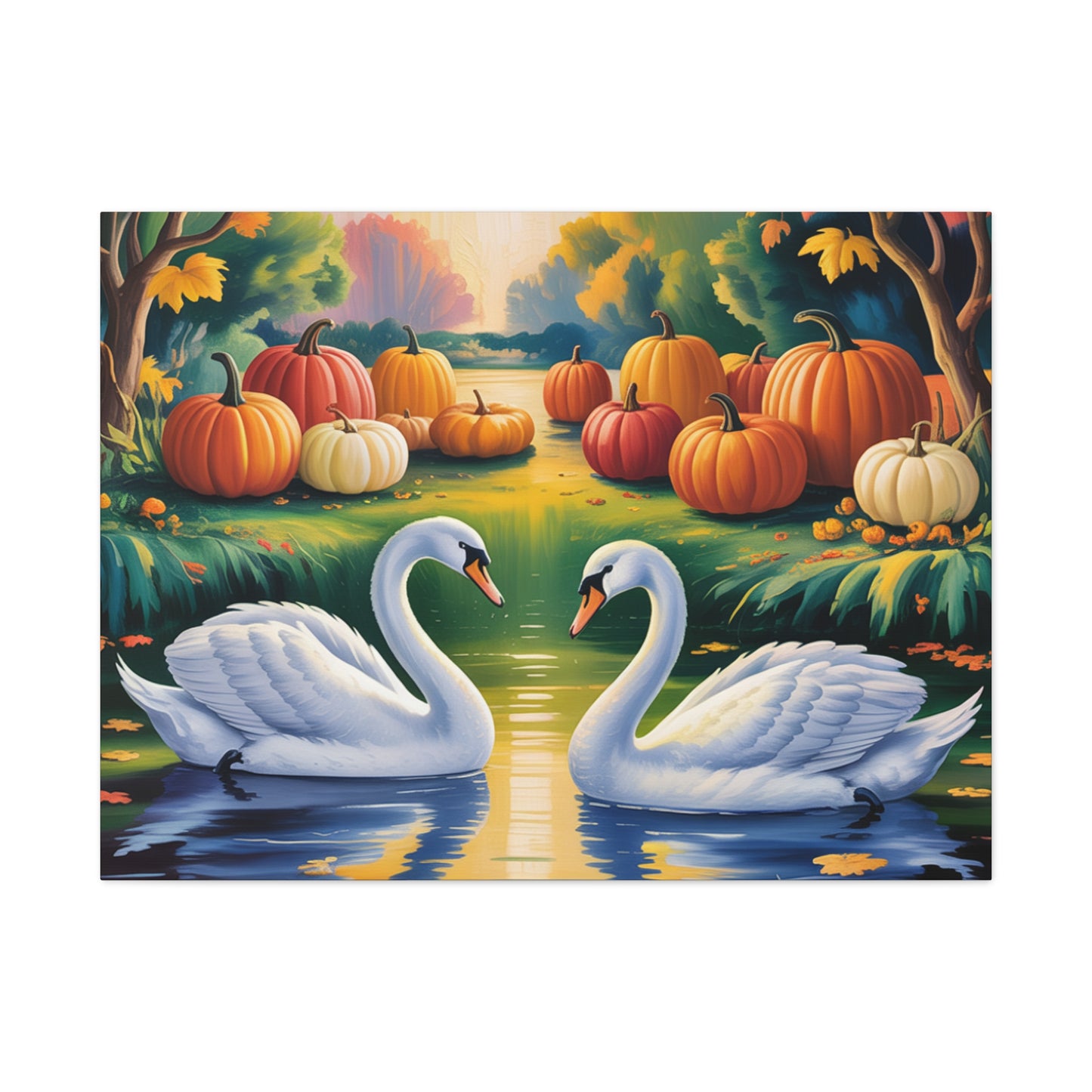 Autumn Swans Canvas Wall Art