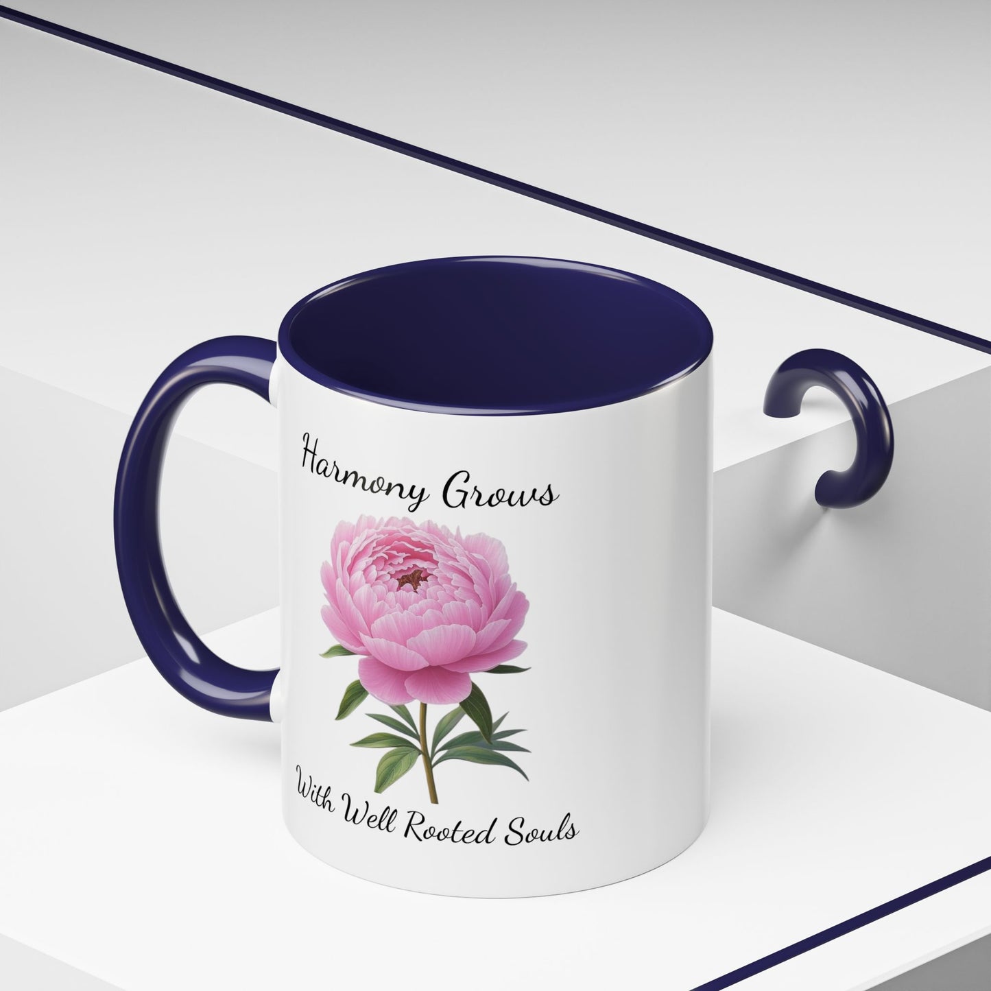 Accented Coffee Mug - Harmony Grows With Well Rooted Souls Peony