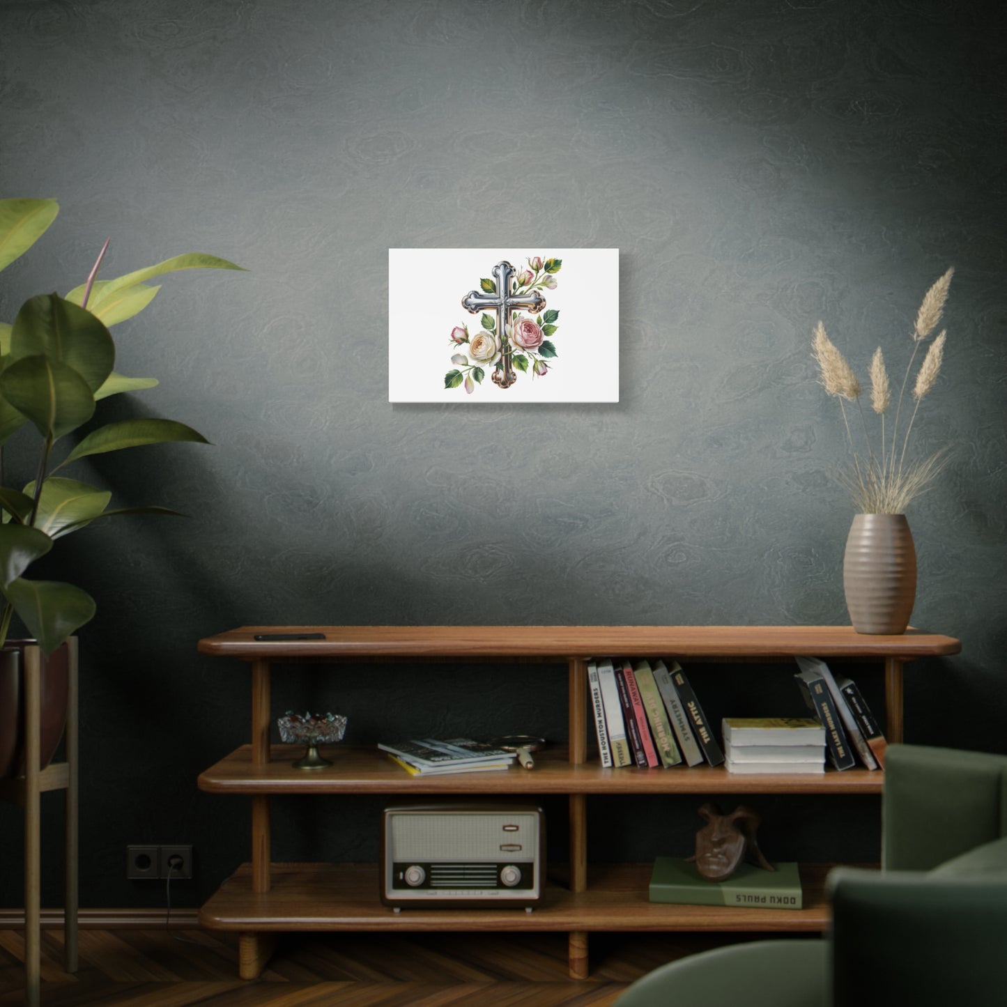 Cross With Roses Canvas Wall Art