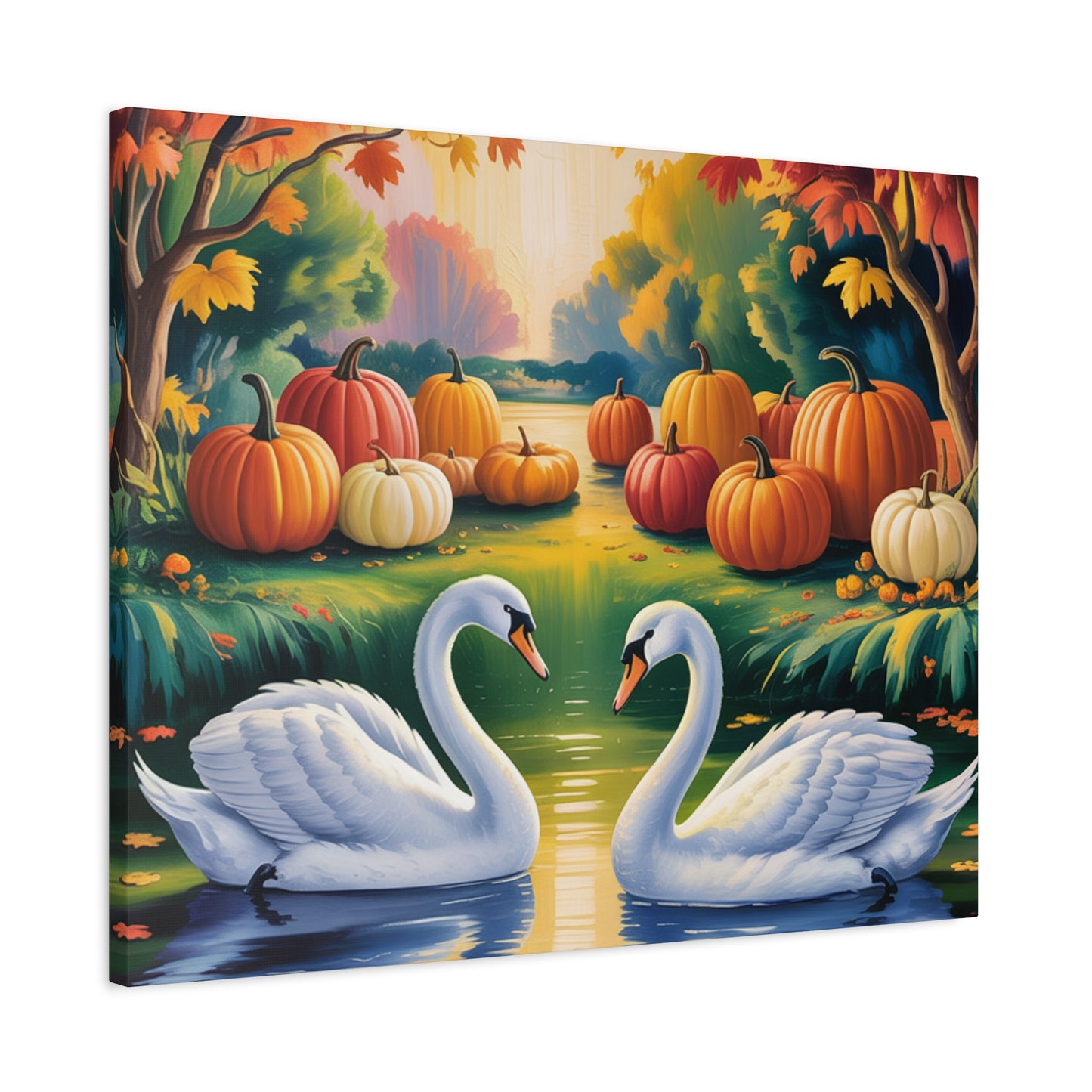 Autumn Swans Canvas Wall Art