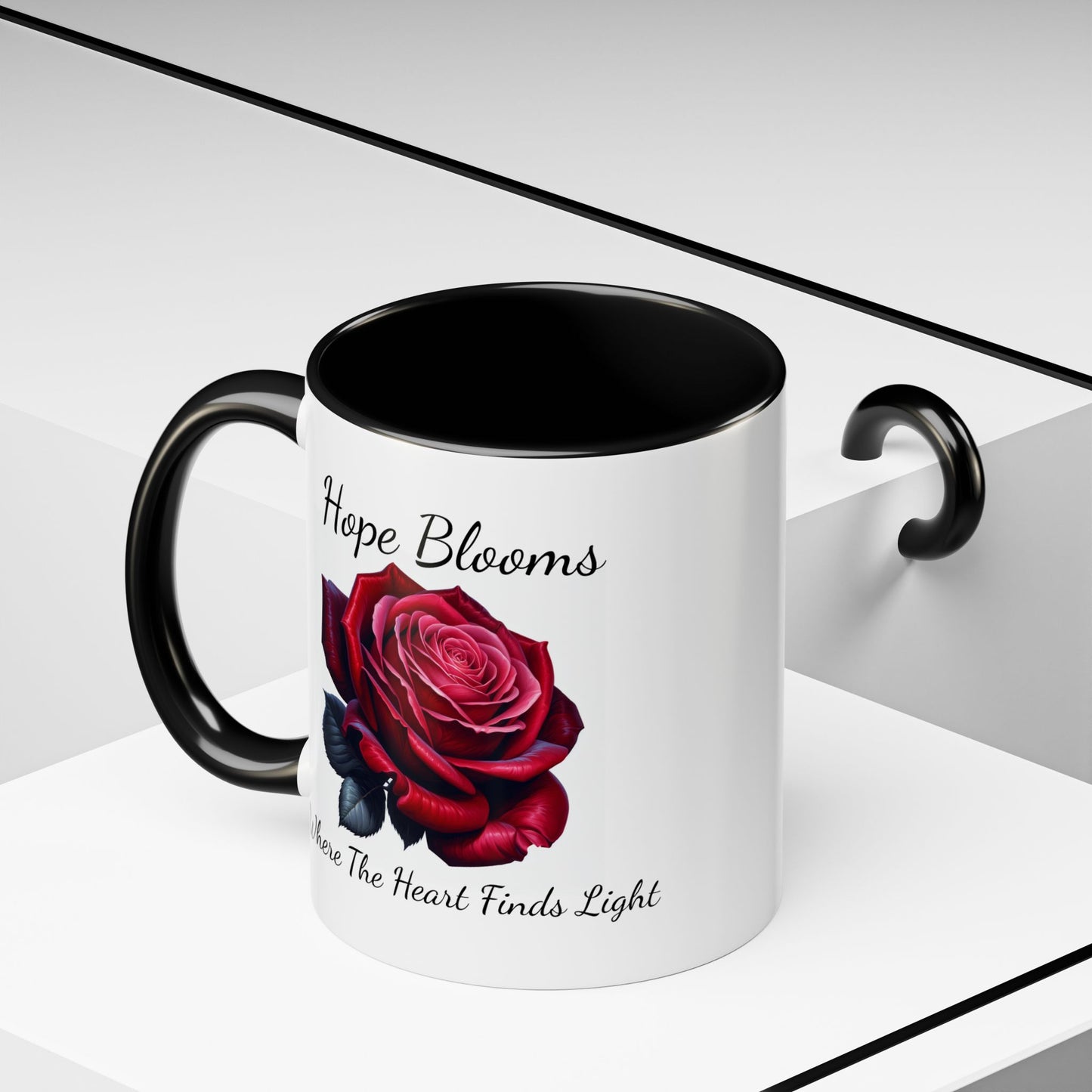 Accented Coffee Mug - Hope Blooms Where The Heart Finds Light Rose