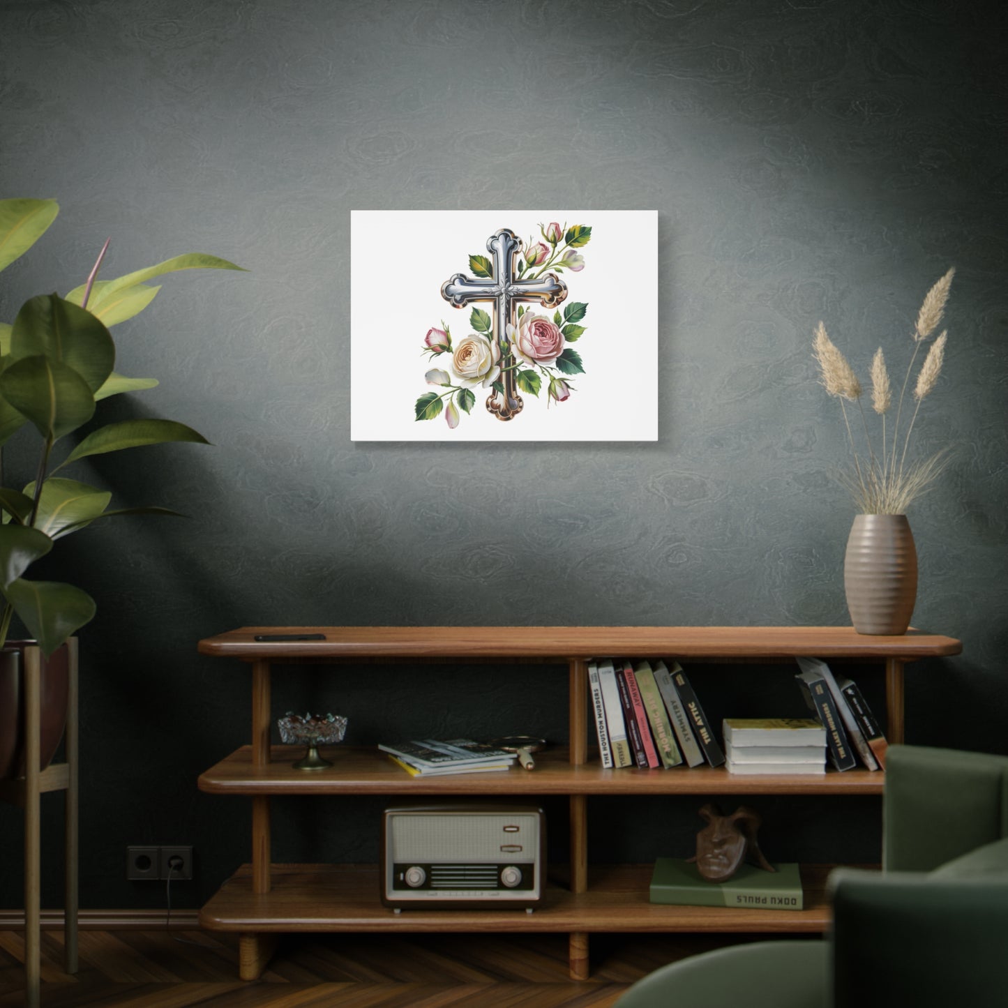 Cross With Roses Canvas Wall Art