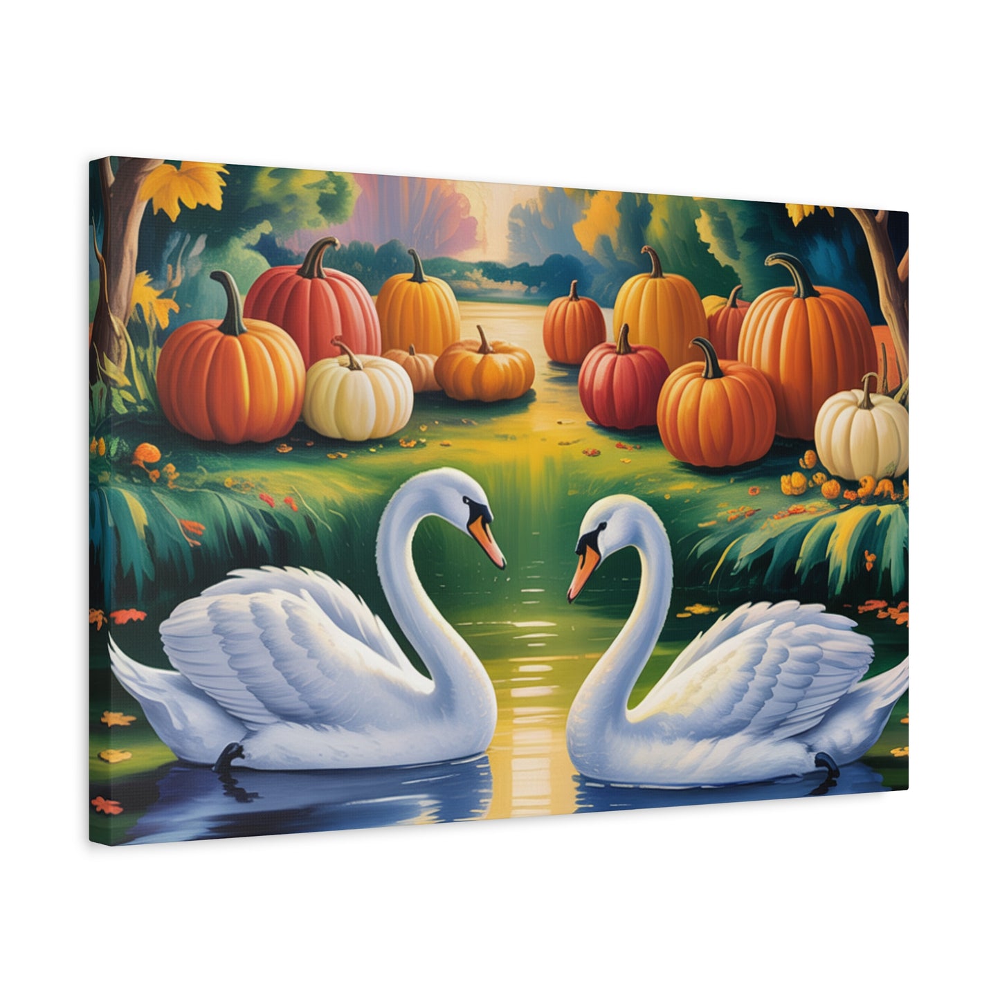 Autumn Swans Canvas Wall Art