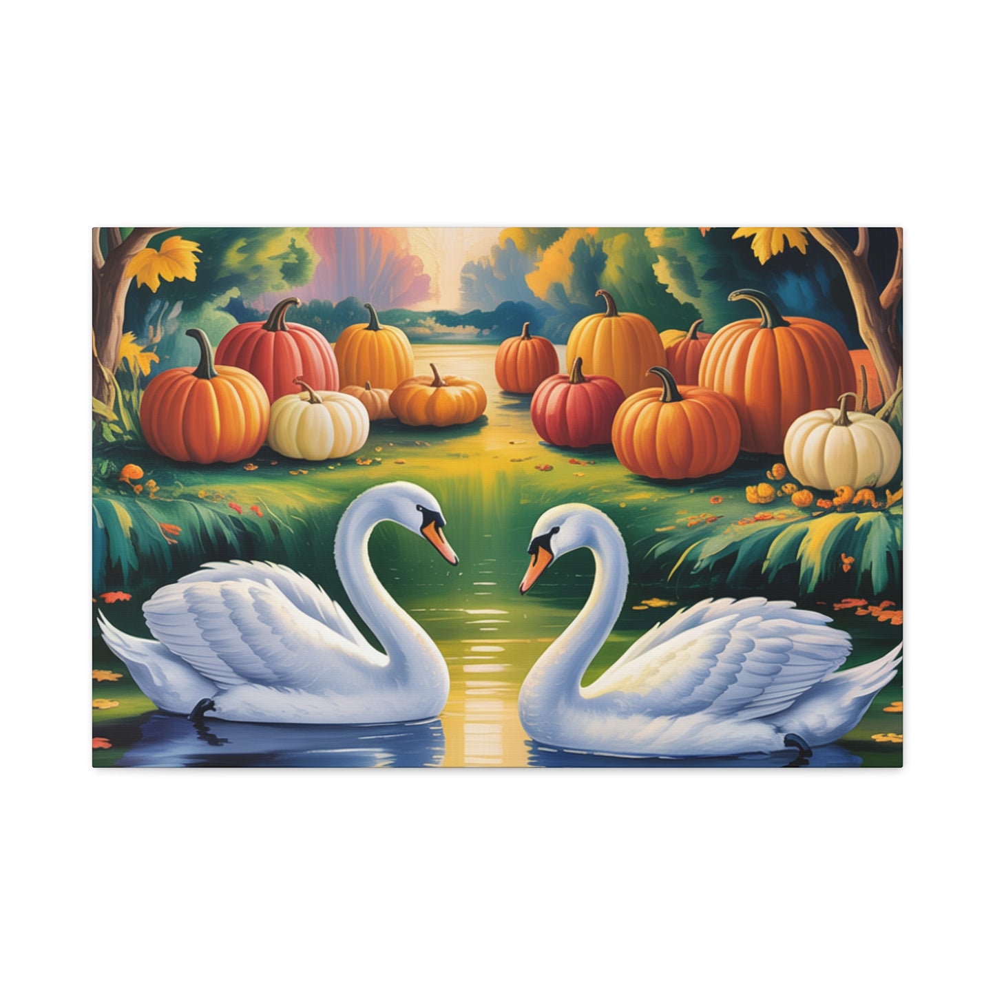Autumn Swans Canvas Wall Art