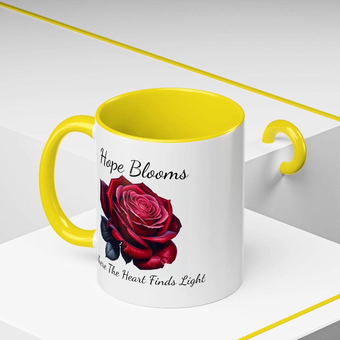 Accented Coffee Mug - Hope Blooms Where The Heart Finds Light Rose