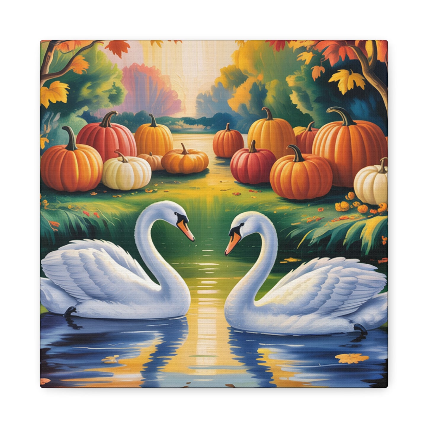 Autumn Swans Canvas Wall Art