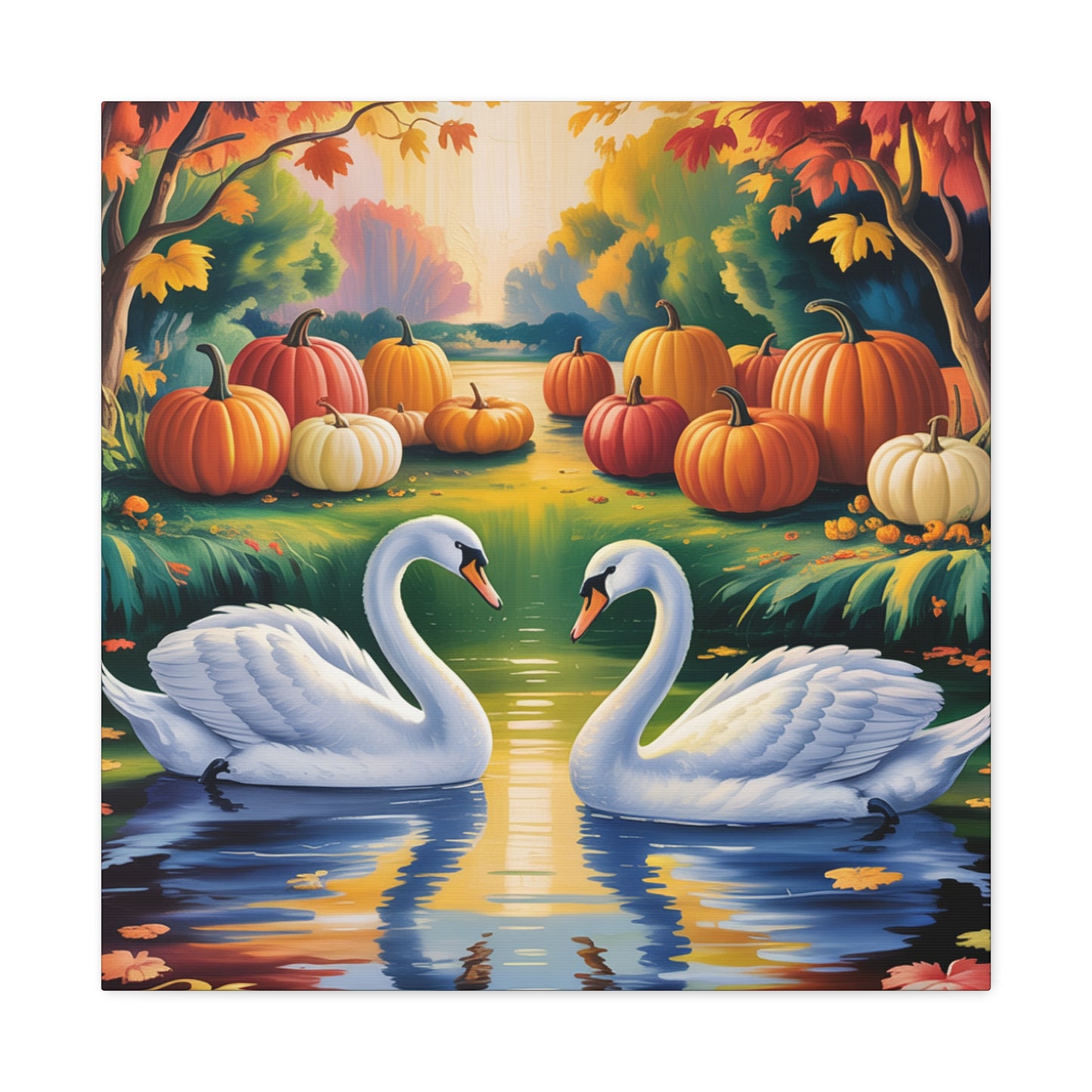 Autumn Swans Canvas Wall Art