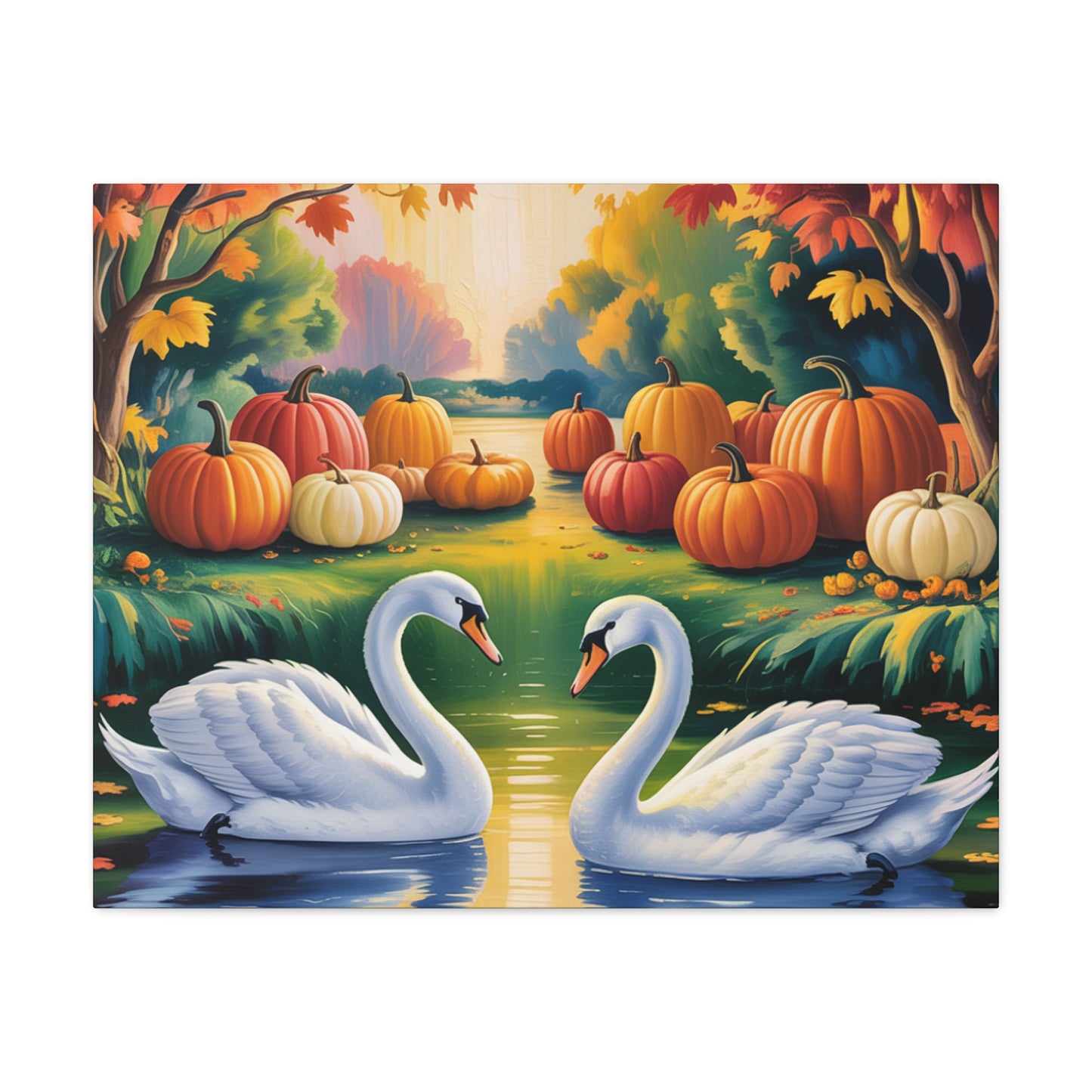 Autumn Swans Canvas Wall Art