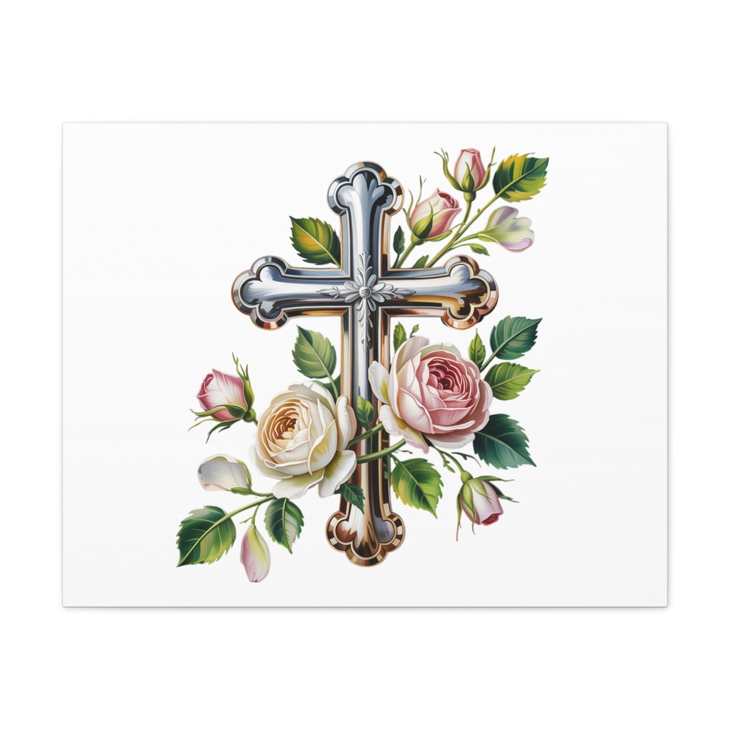 Cross With Roses Canvas Wall Art
