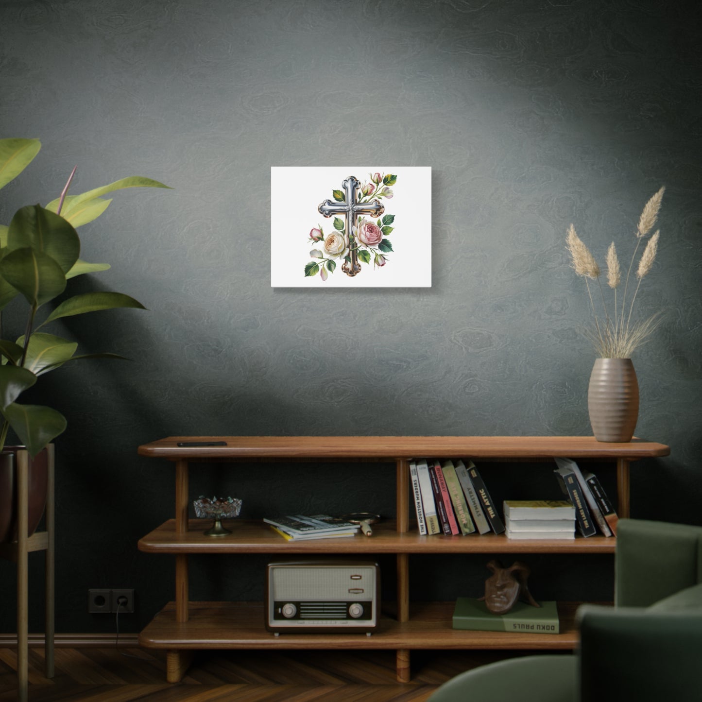 Cross With Roses Canvas Wall Art