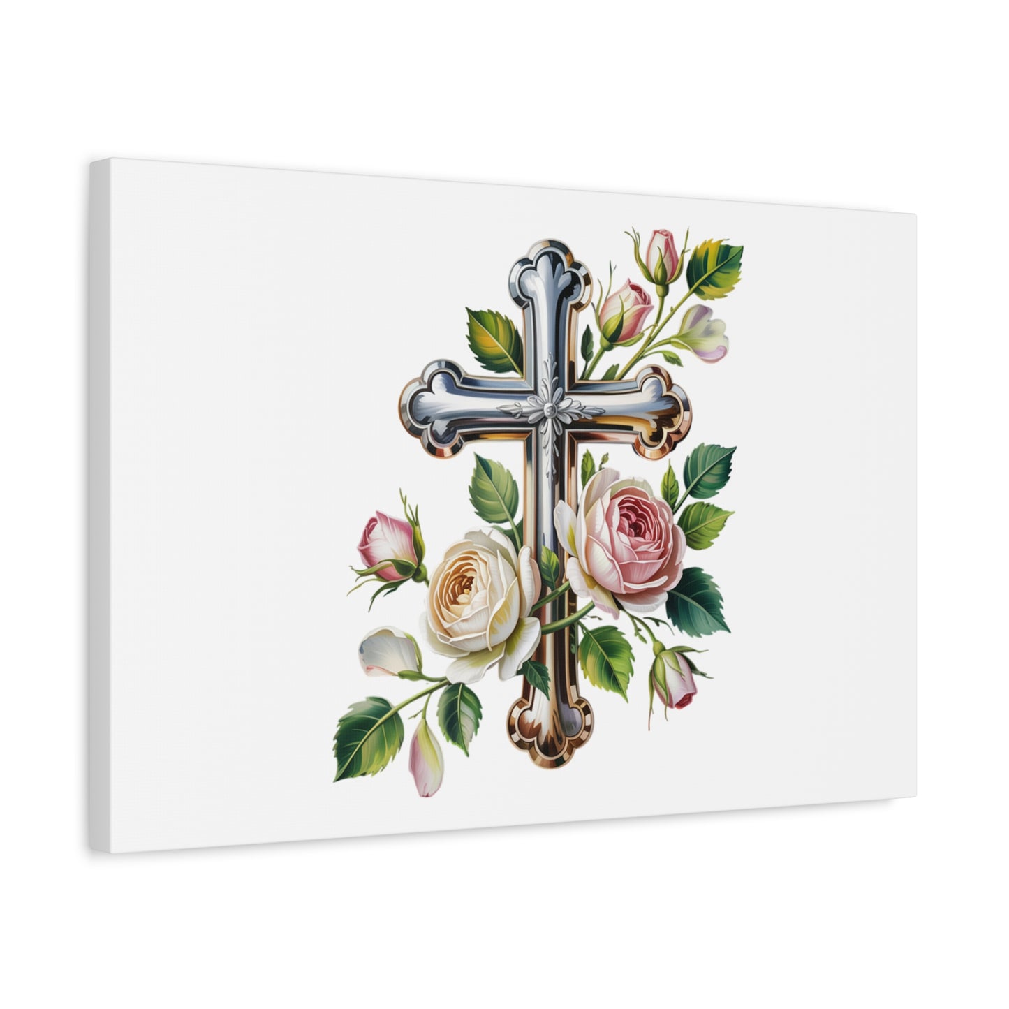 Cross With Roses Canvas Wall Art