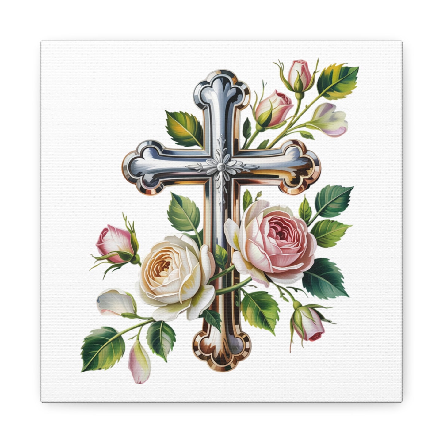 Cross With Roses Canvas Wall Art