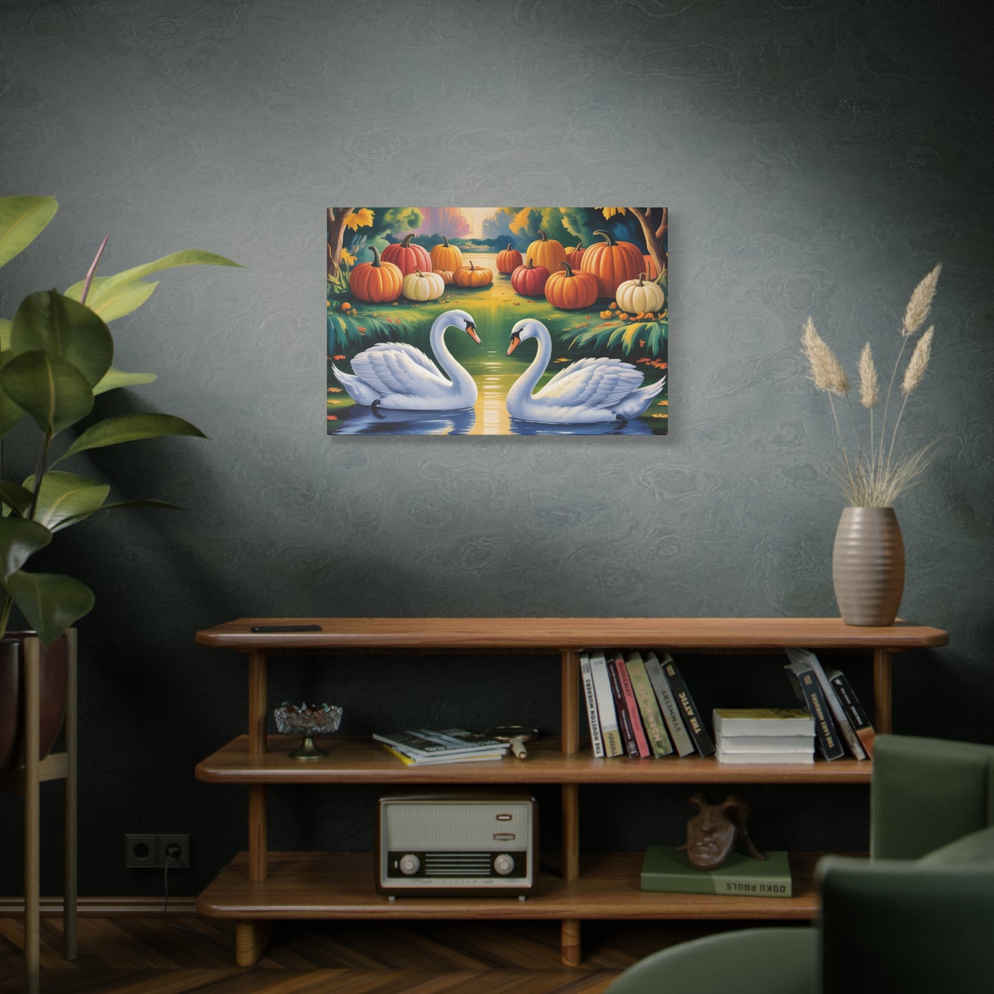 Autumn Swans Canvas Wall Art