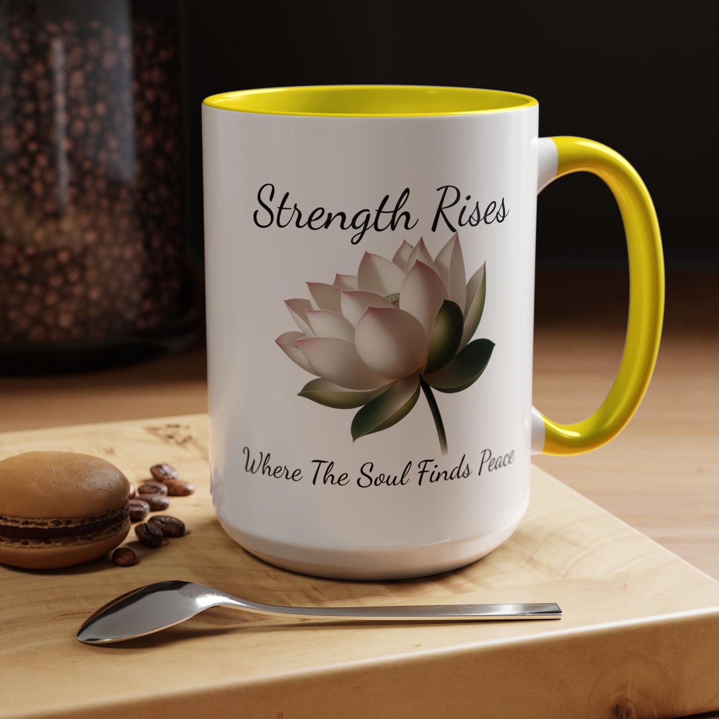 Accented Coffee Mug - Strength Rises Where The Soul Finds Peace Lotus
