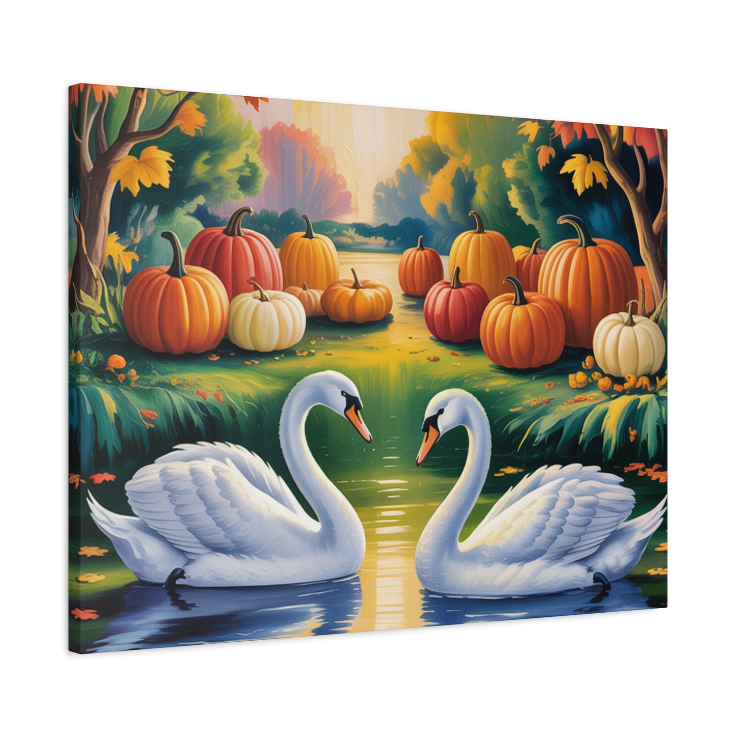 Autumn Swans Canvas Wall Art