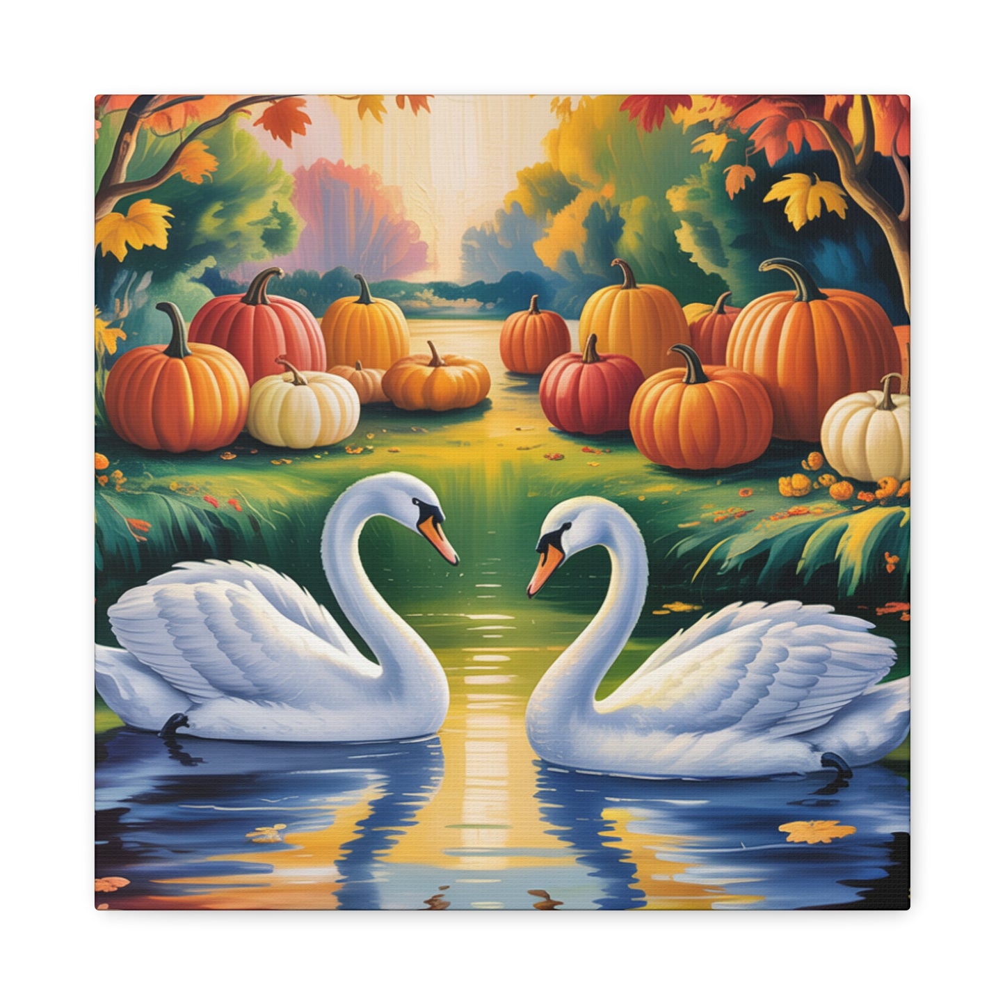 Autumn Swans Canvas Wall Art