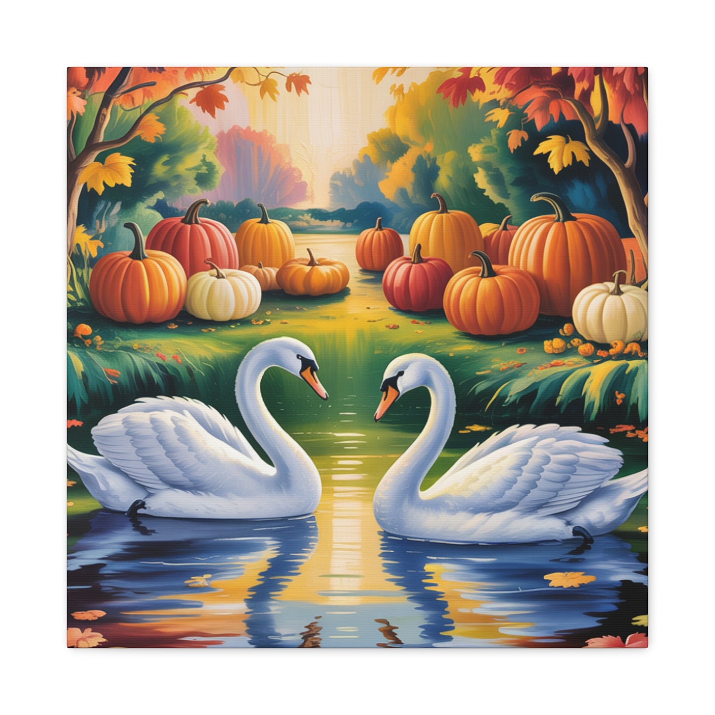 Autumn Swans Canvas Wall Art