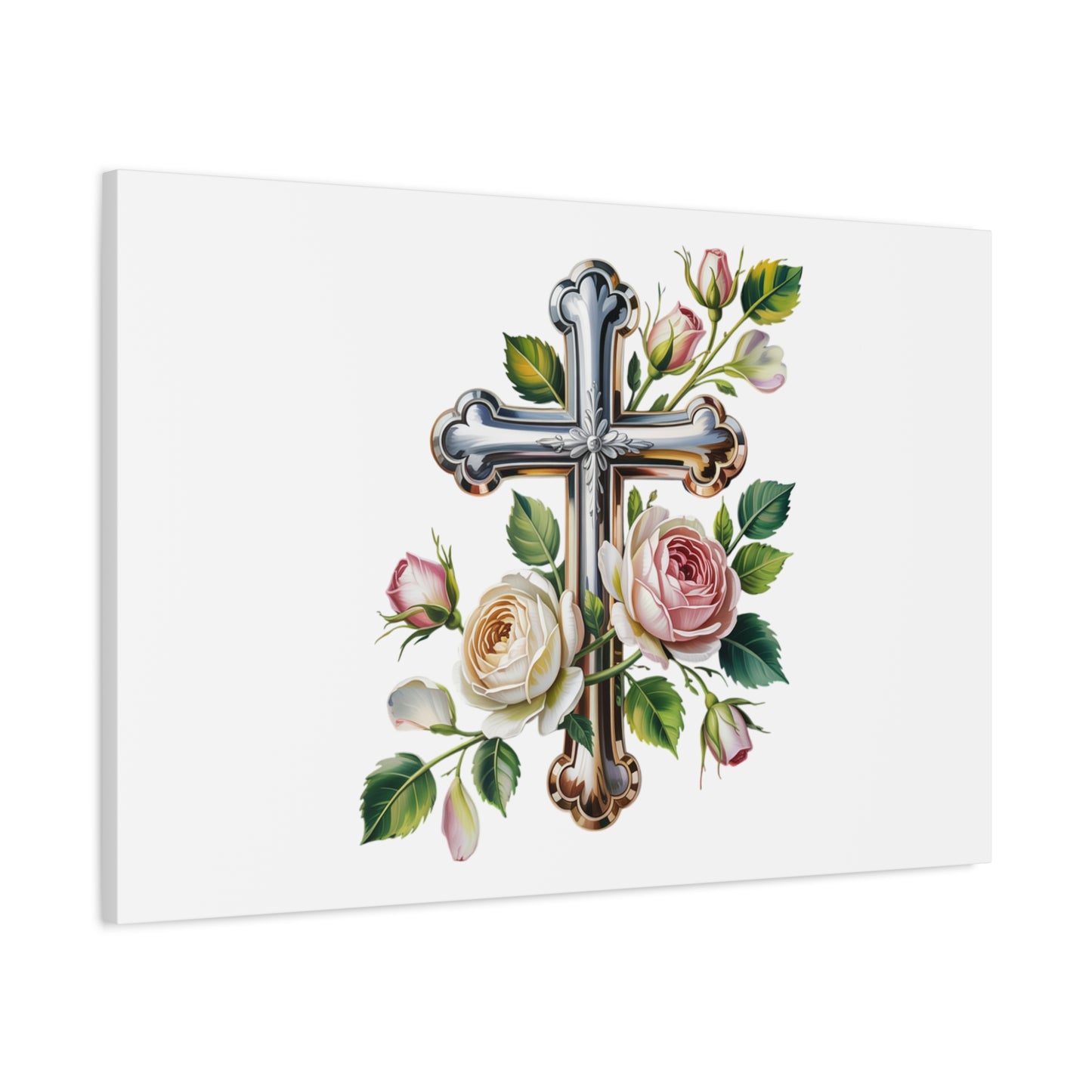 Cross With Roses Canvas Wall Art
