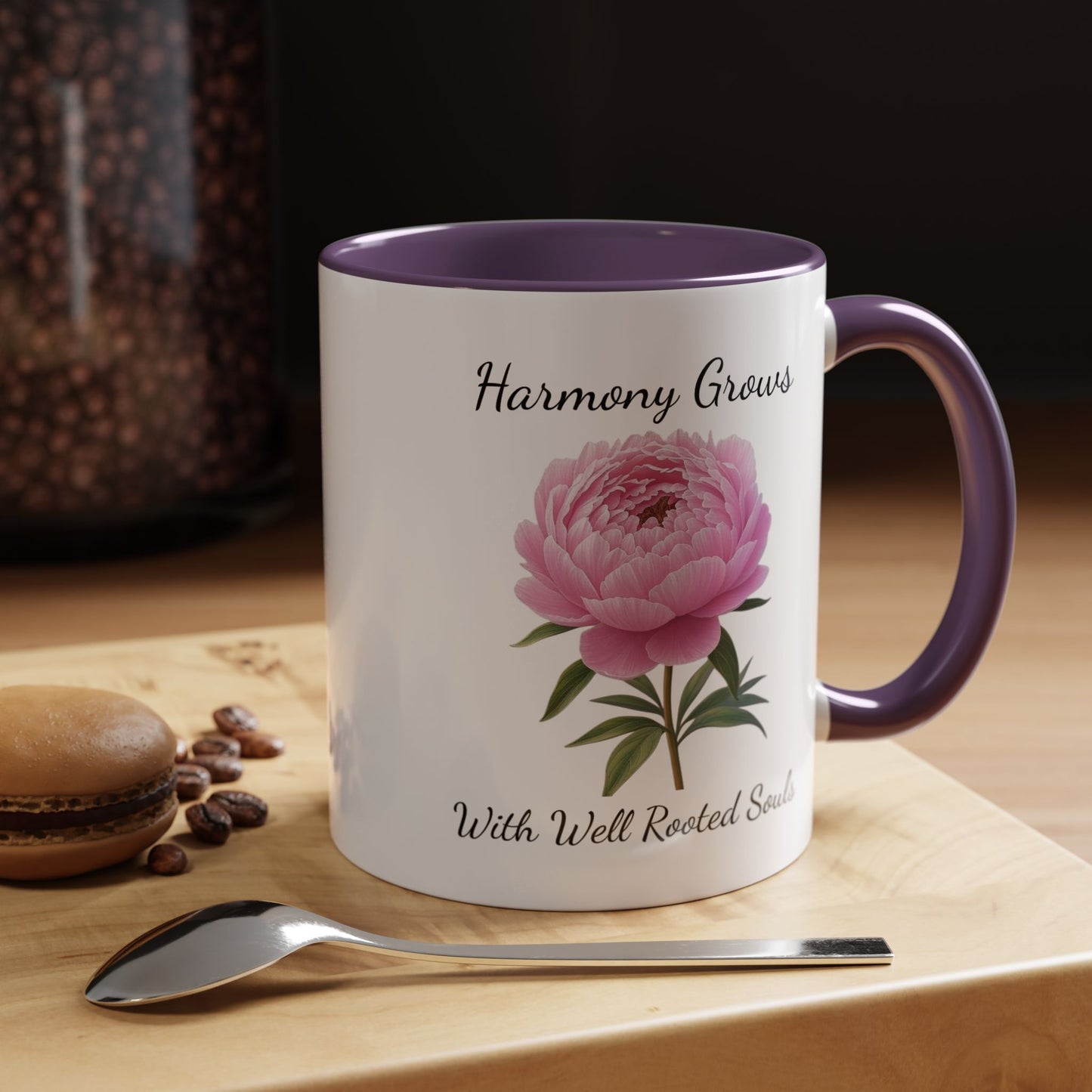 Accented Coffee Mug - Harmony Grows With Well Rooted Souls Peony