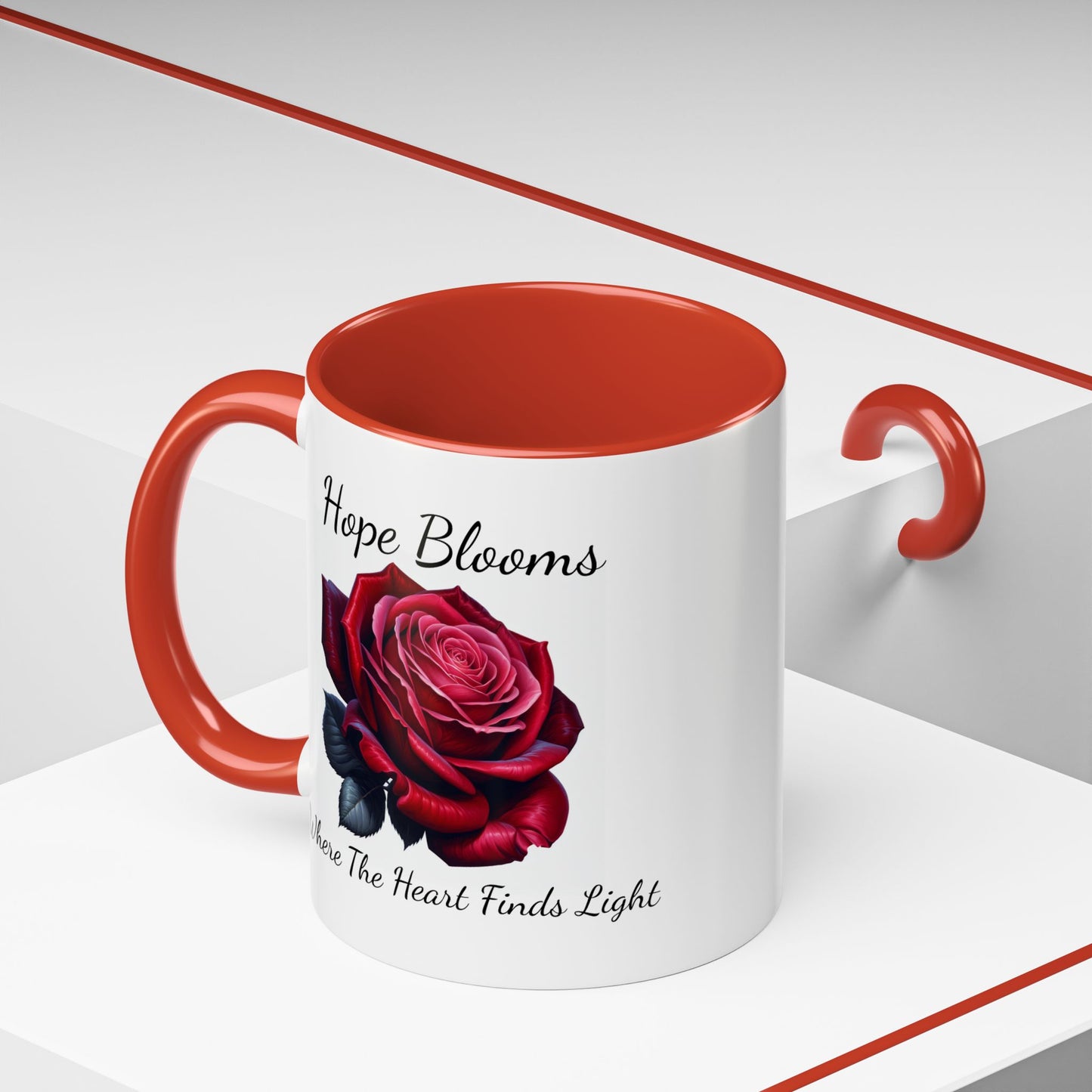 Accented Coffee Mug - Hope Blooms Where The Heart Finds Light Rose