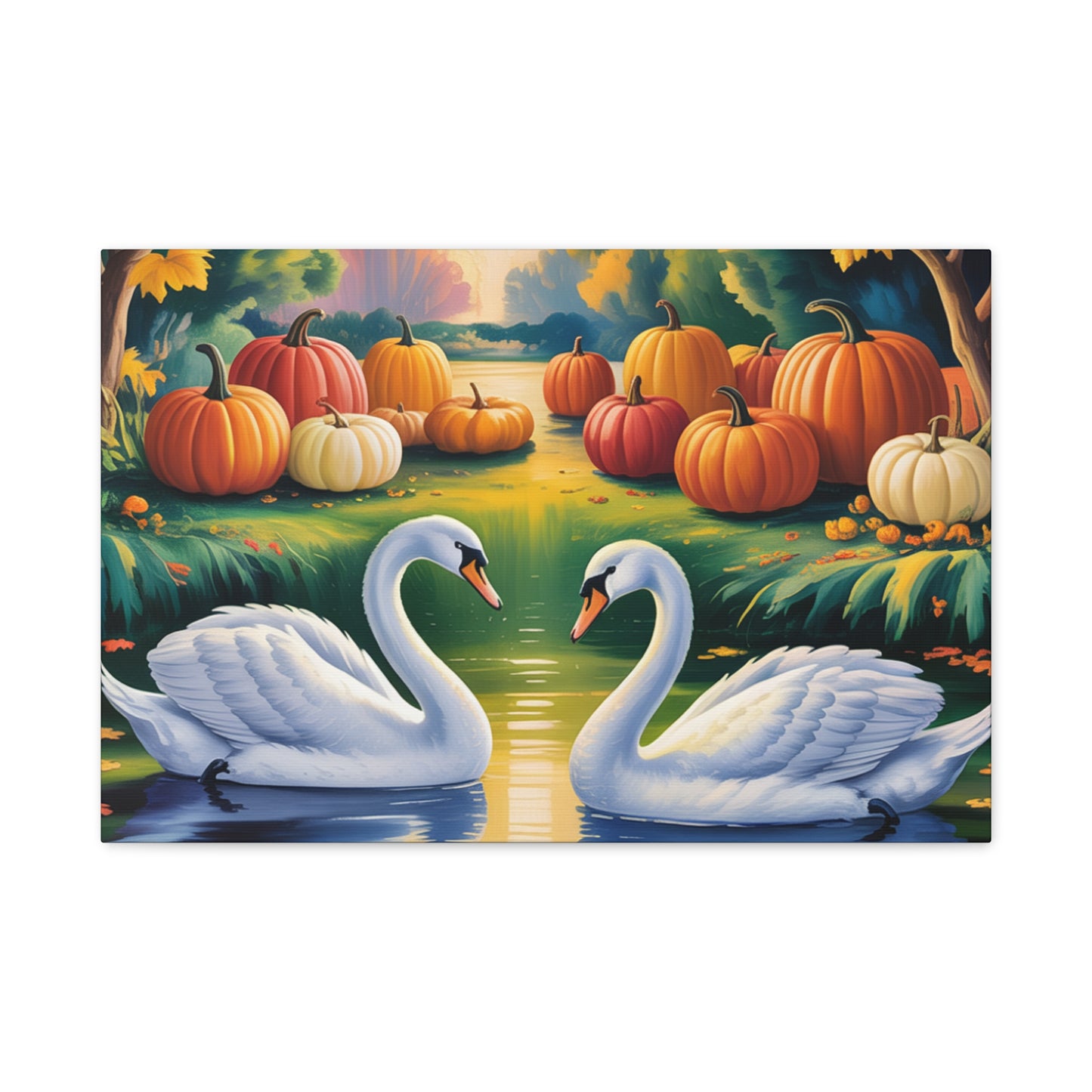 Autumn Swans Canvas Wall Art