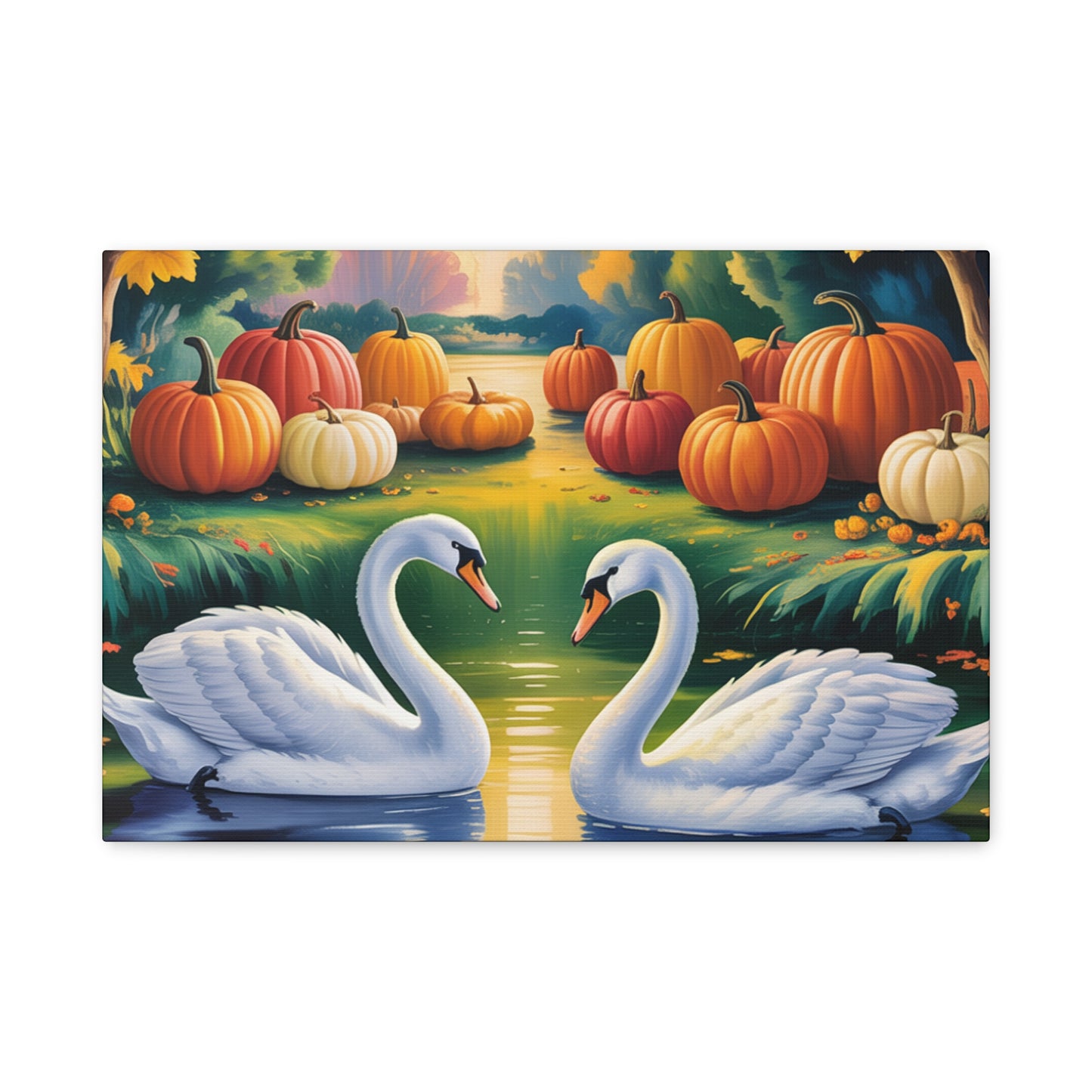 Autumn Swans Canvas Wall Art