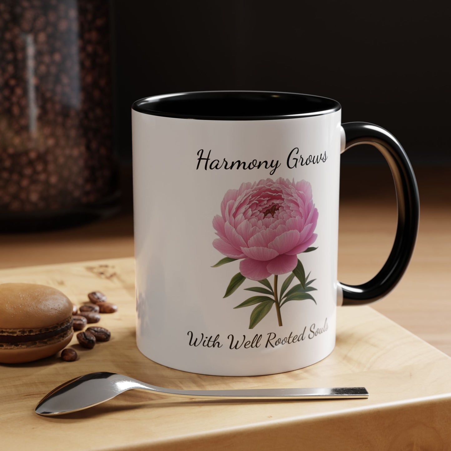 Accented Coffee Mug - Harmony Grows With Well Rooted Souls Peony