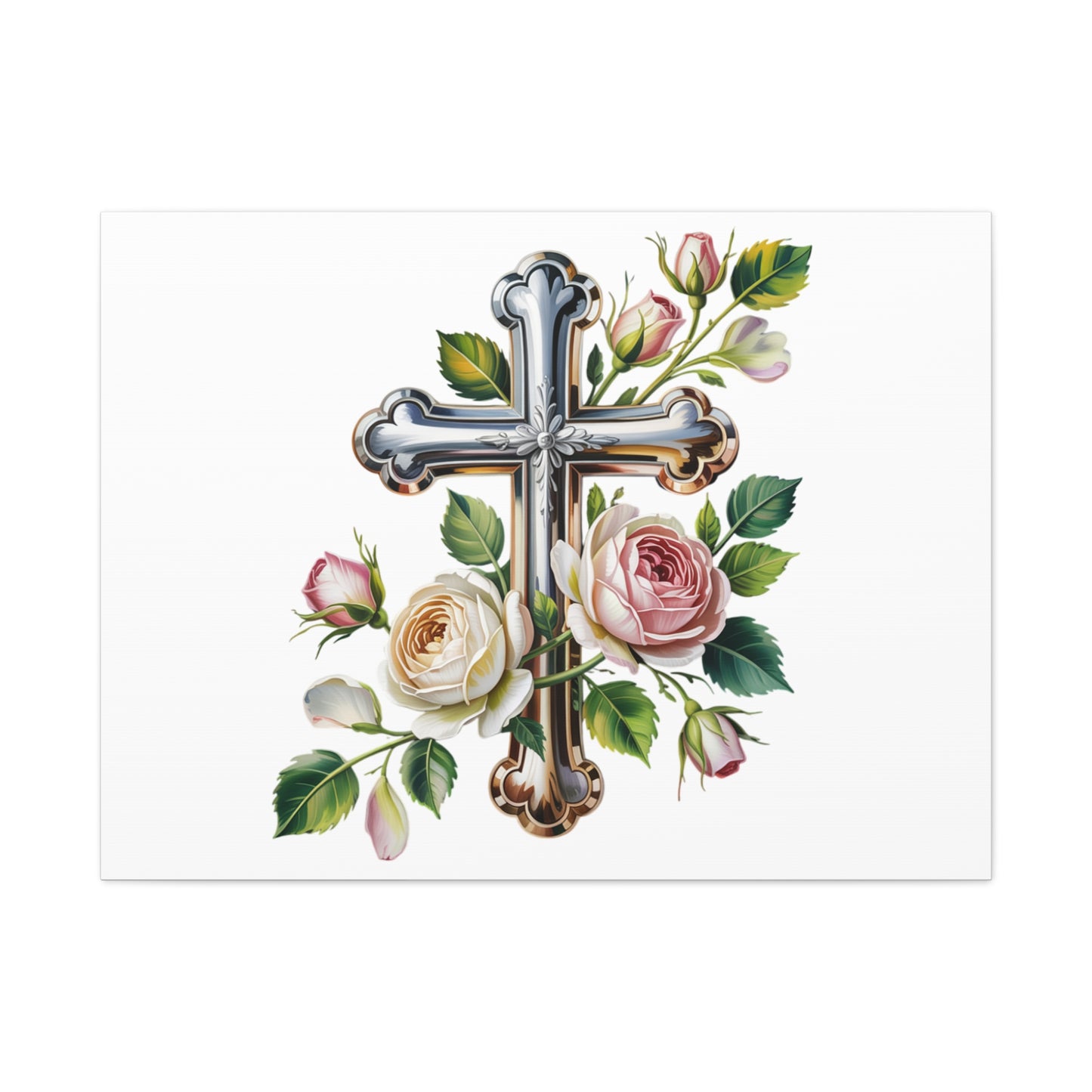 Cross With Roses Canvas Wall Art