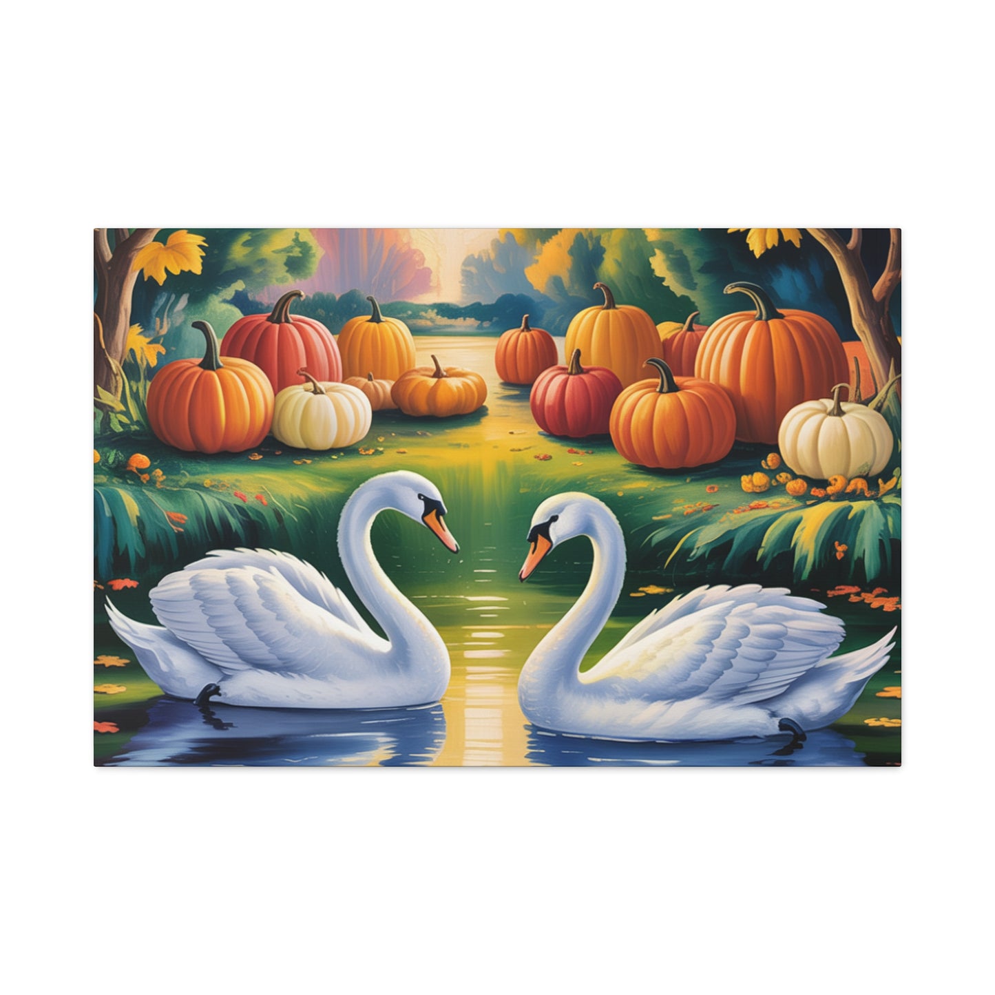 Autumn Swans Canvas Wall Art