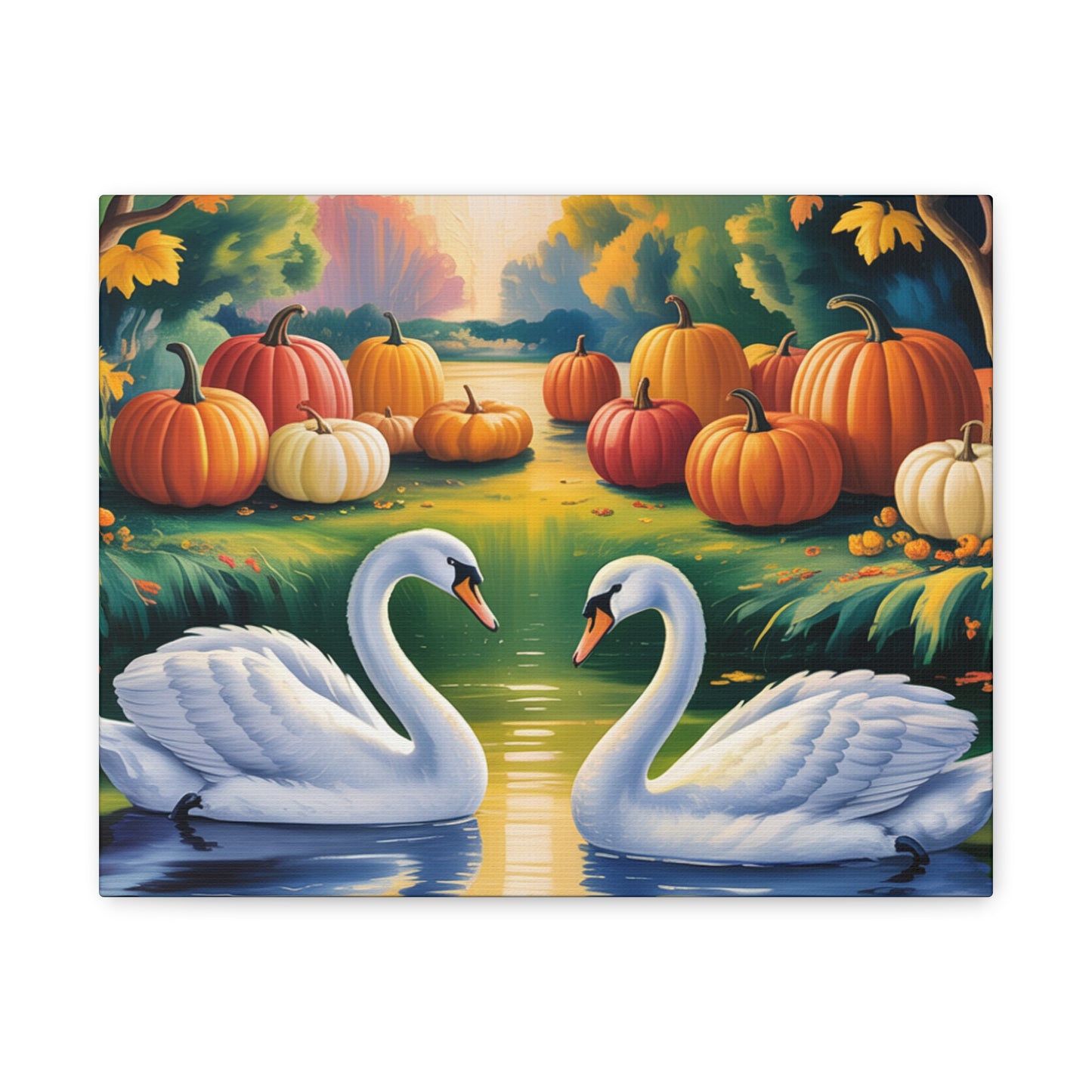 Autumn Swans Canvas Wall Art