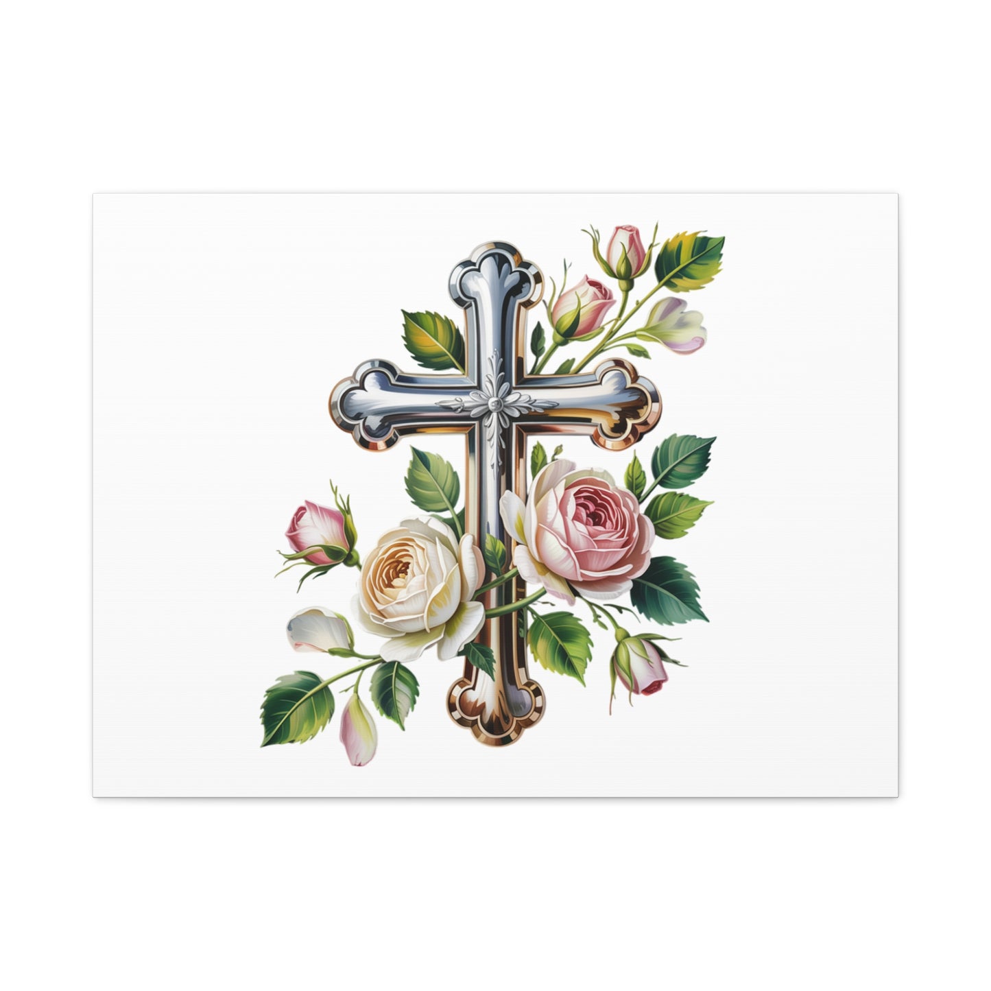 Cross With Roses Canvas Wall Art
