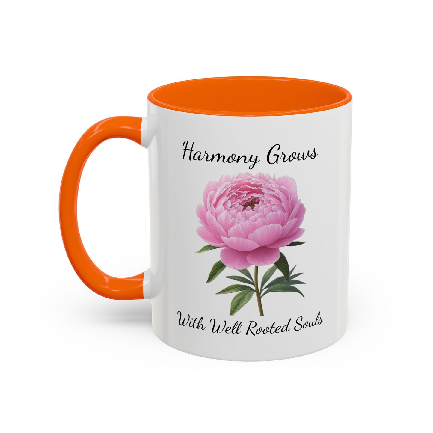 Accented Coffee Mug - Harmony Grows With Well Rooted Souls Peony
