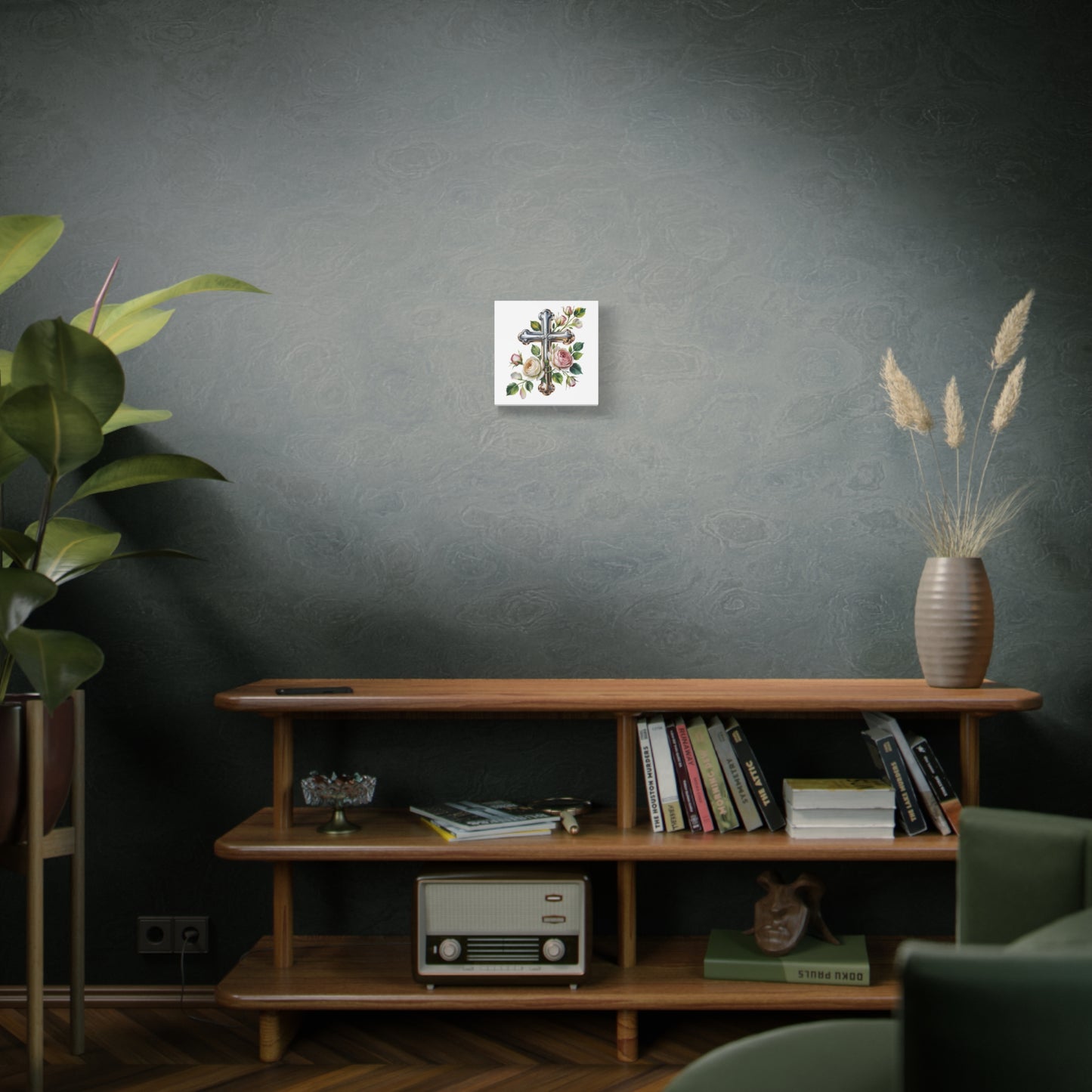 Cross With Roses Canvas Wall Art