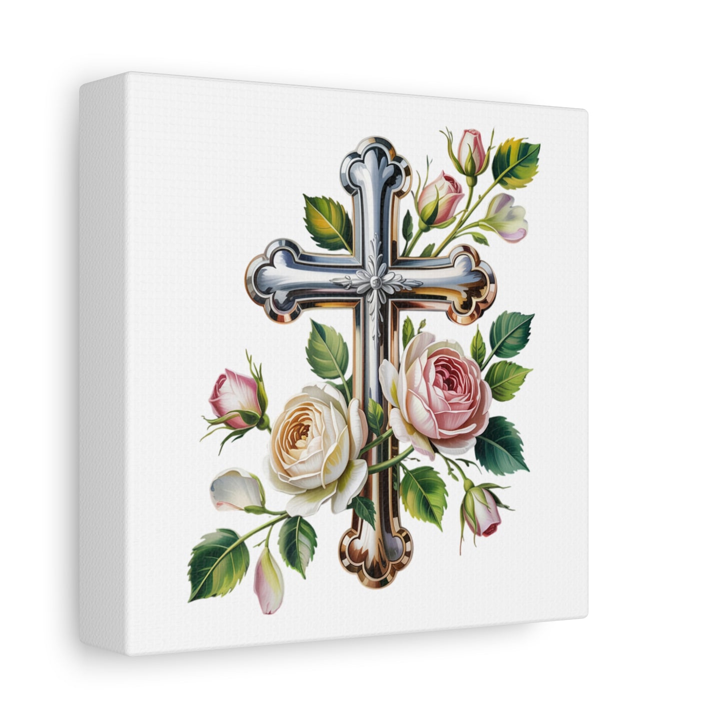 Cross With Roses Canvas Wall Art