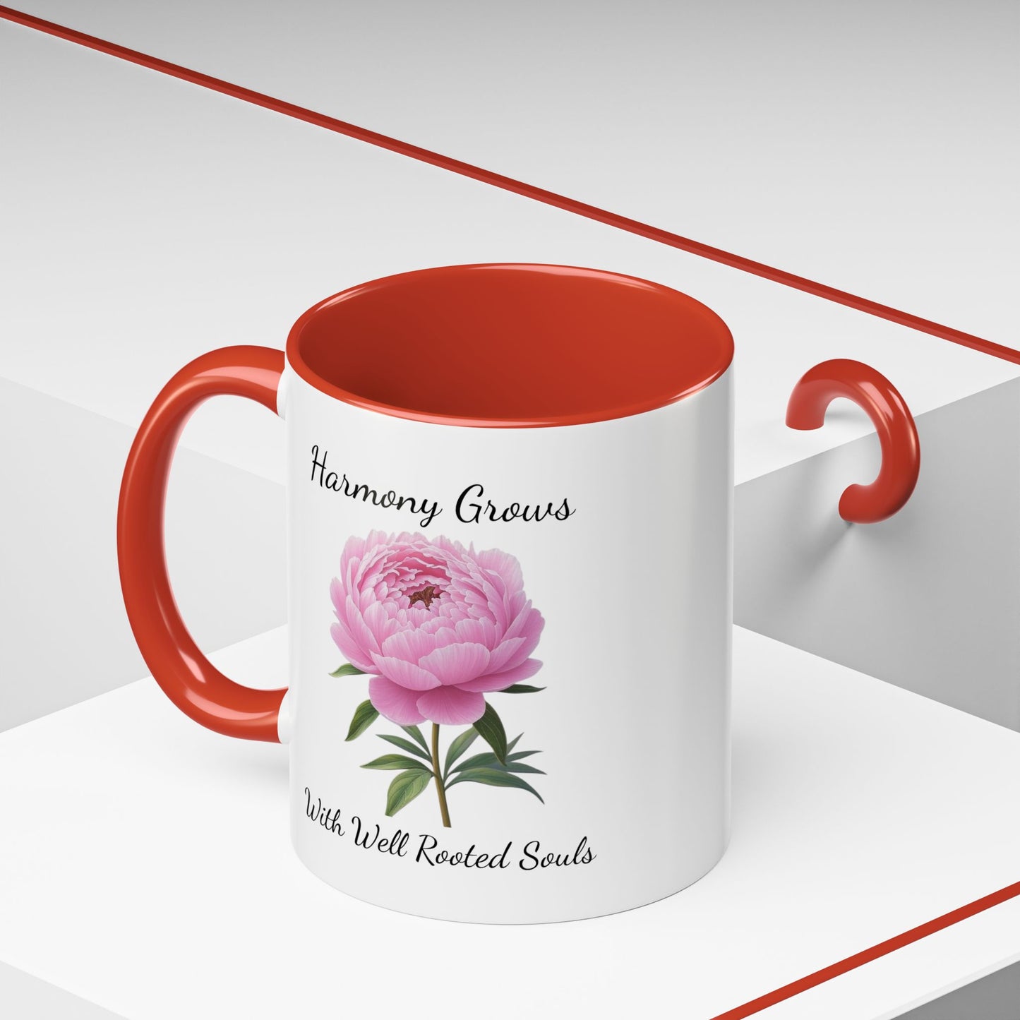 Accented Coffee Mug - Harmony Grows With Well Rooted Souls Peony