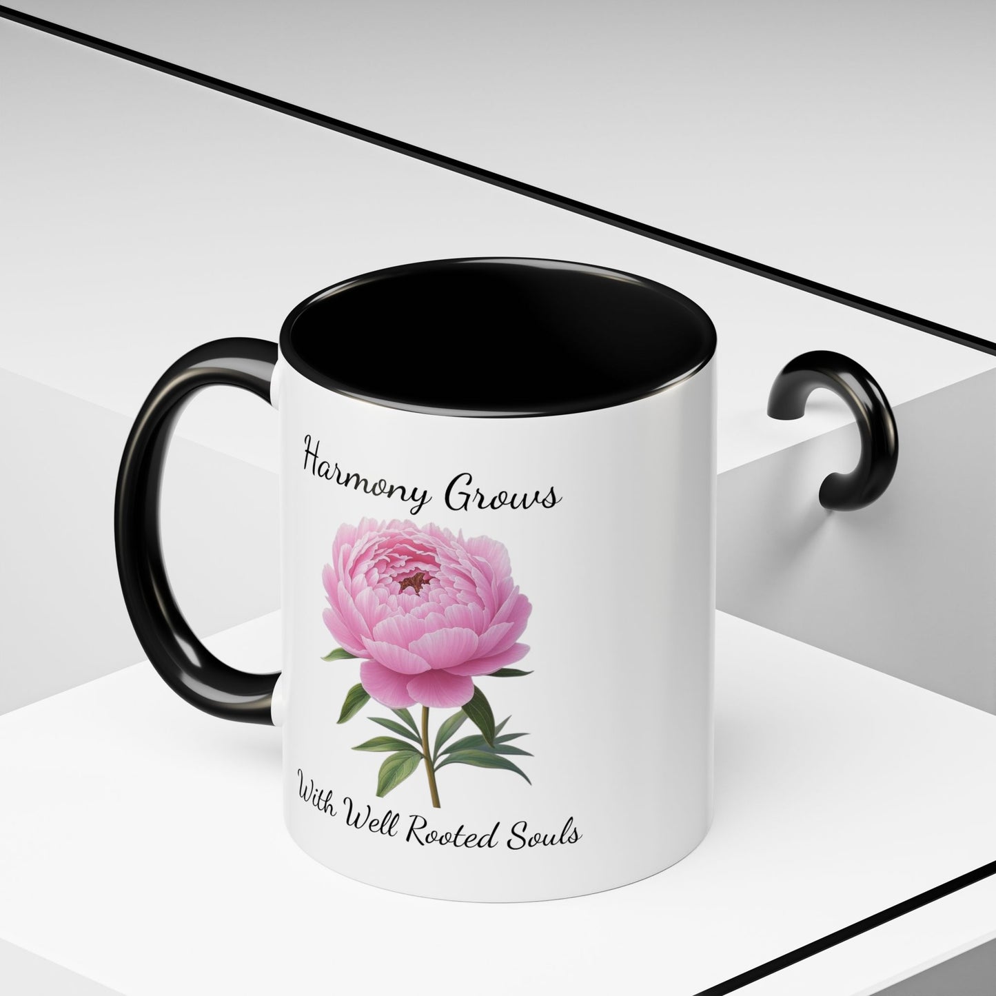 Accented Coffee Mug - Harmony Grows With Well Rooted Souls Peony