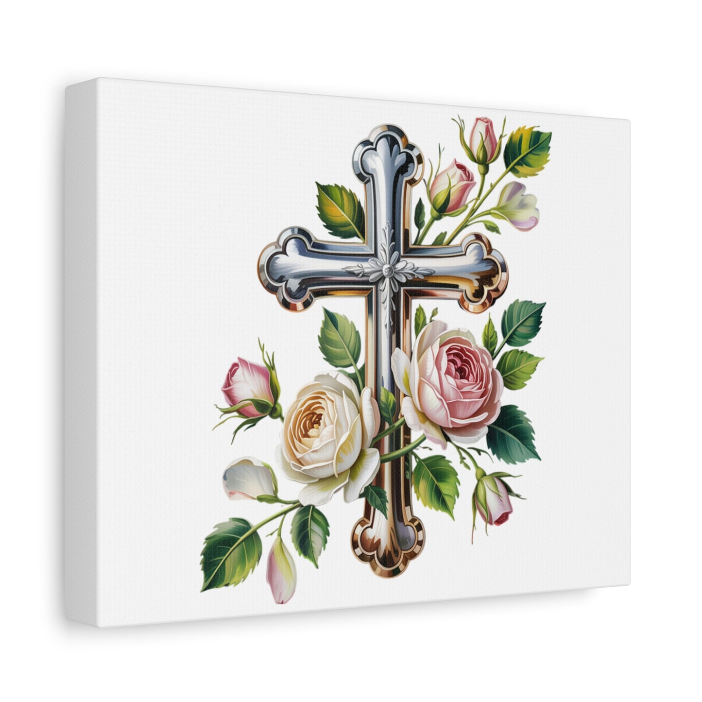 Cross With Roses Canvas Wall Art