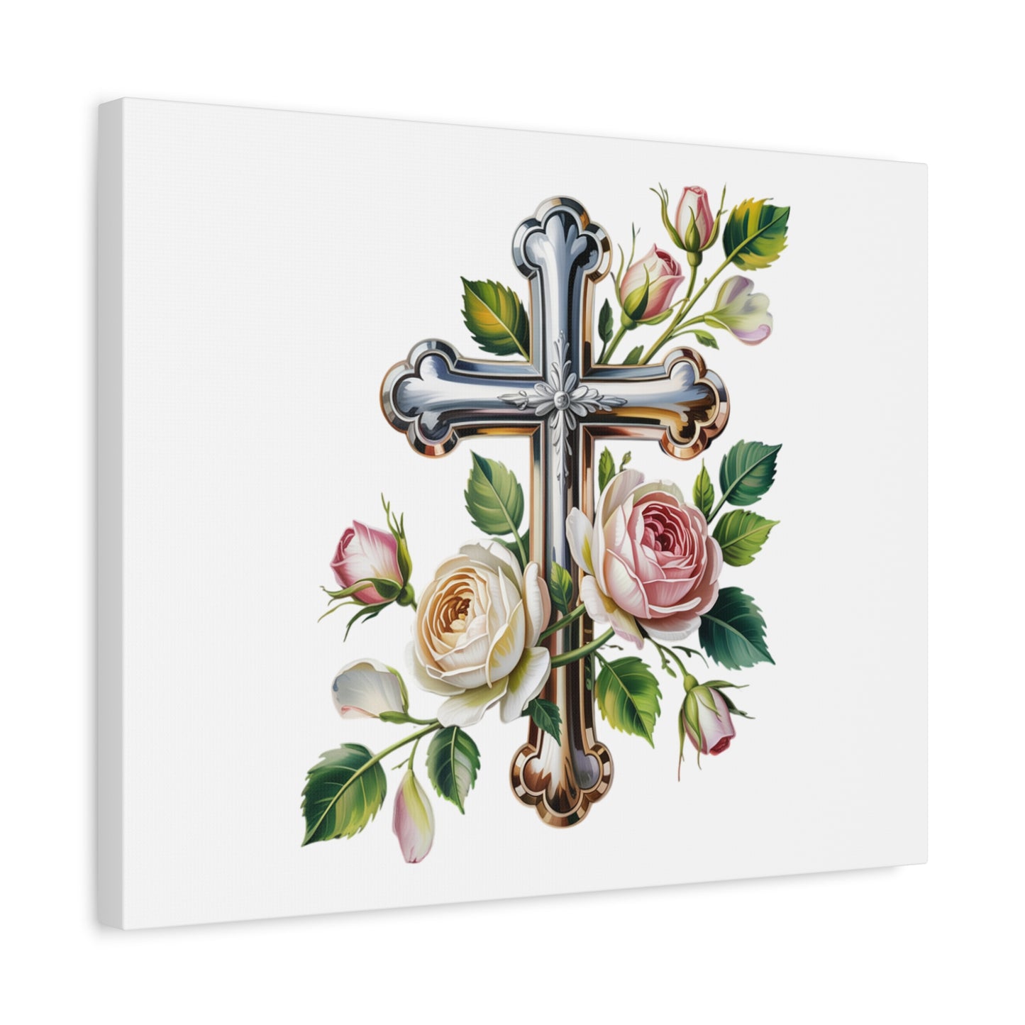 Cross With Roses Canvas Wall Art