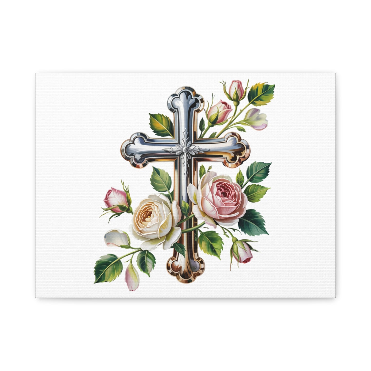 Cross With Roses Canvas Wall Art