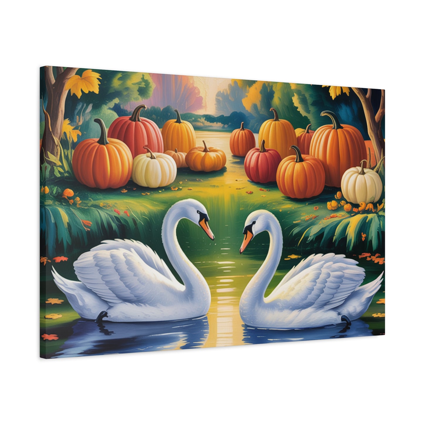 Autumn Swans Canvas Wall Art