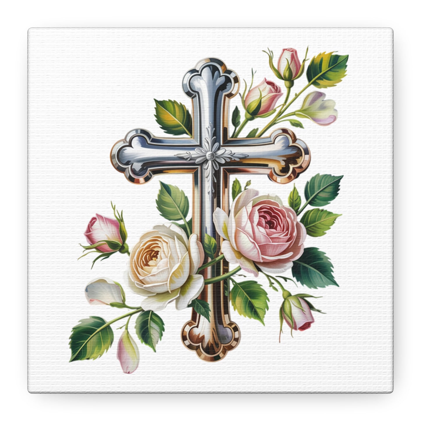 Cross With Roses Canvas Wall Art