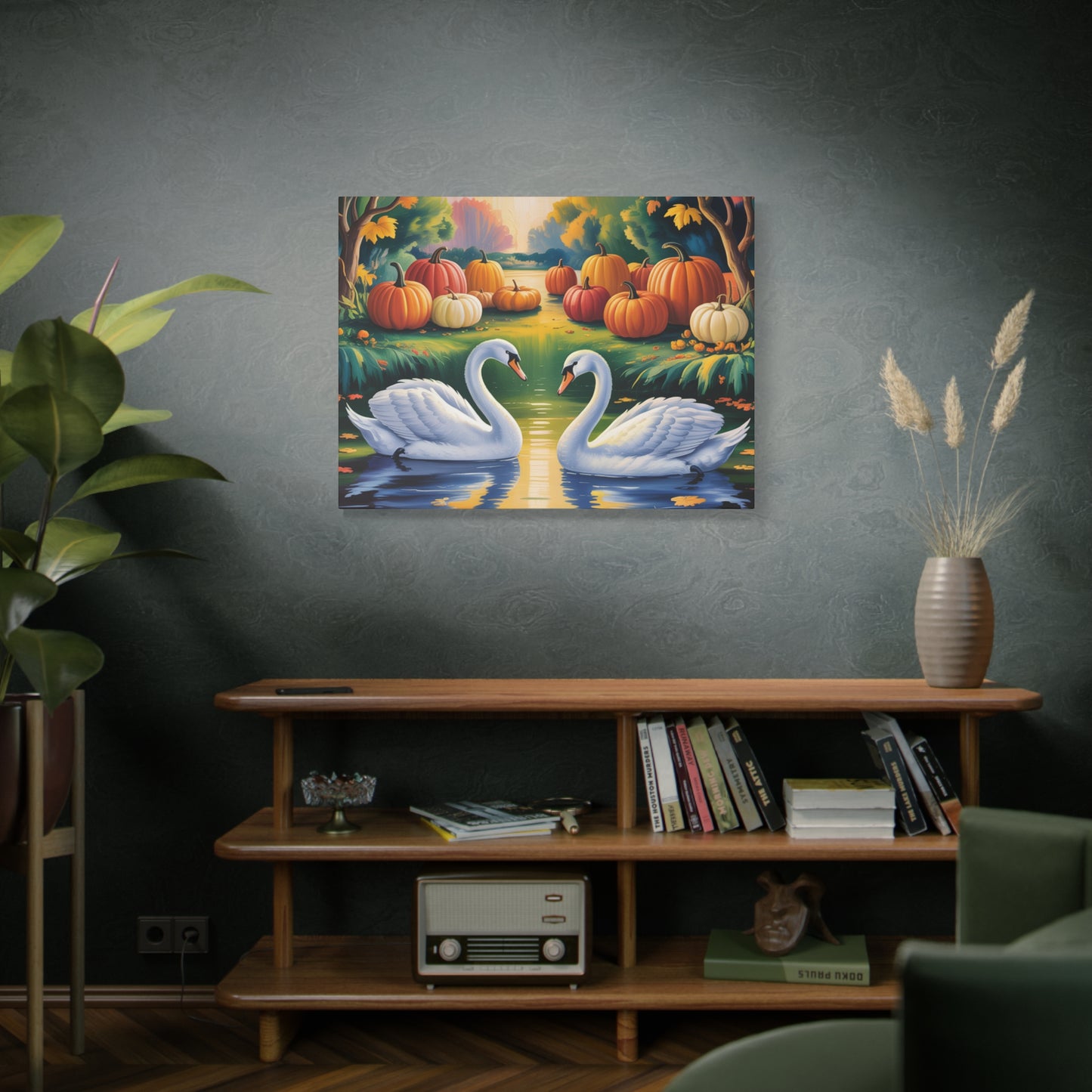 Autumn Swans Canvas Wall Art
