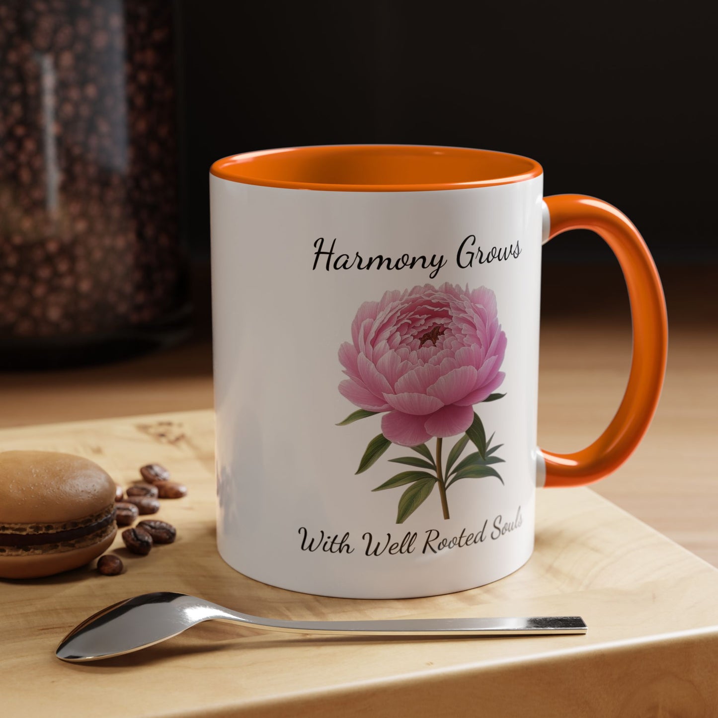 Accented Coffee Mug - Harmony Grows With Well Rooted Souls Peony