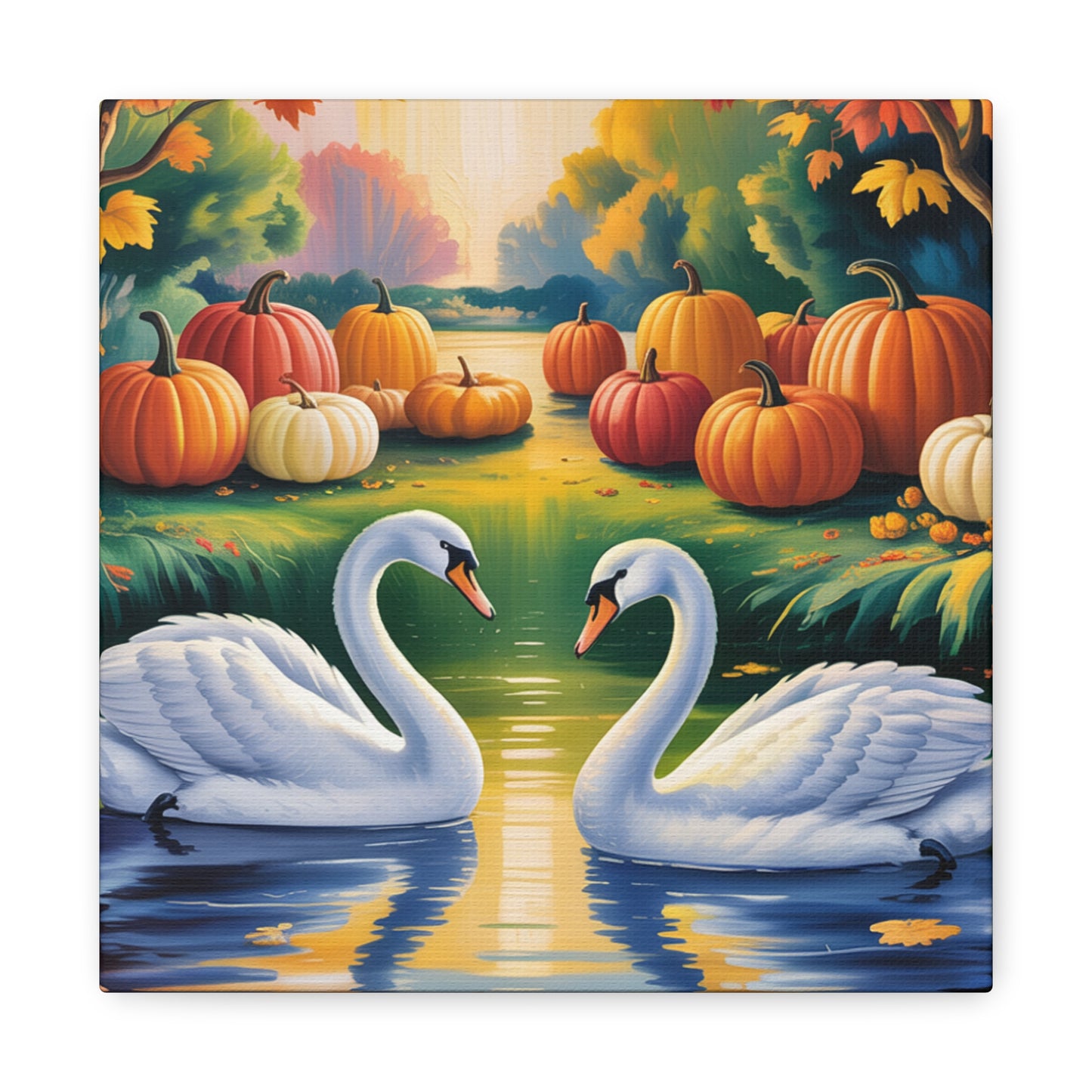 Autumn Swans Canvas Wall Art