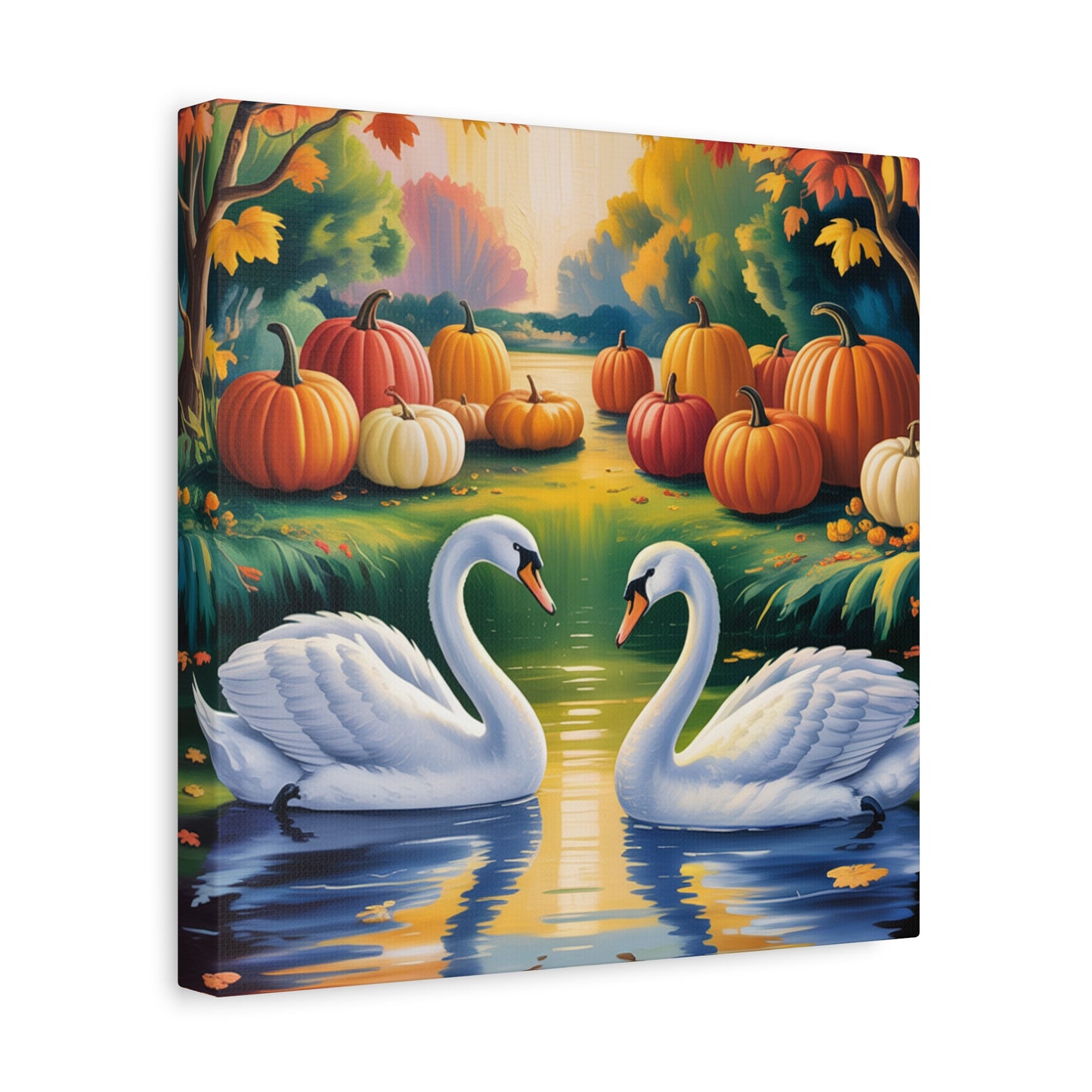 Autumn Swans Canvas Wall Art